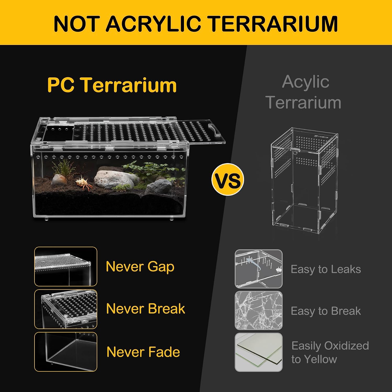 Large Reptile Tank PC Starter Kit,Escape Proof Tarantula Enclosure | Hermit Crab Habitat,Spider Terrarium for Isopods Cage,Insect House, Small Pac-Man Frog Cribs,Bug Container,Beetle Vivarium - Image 7