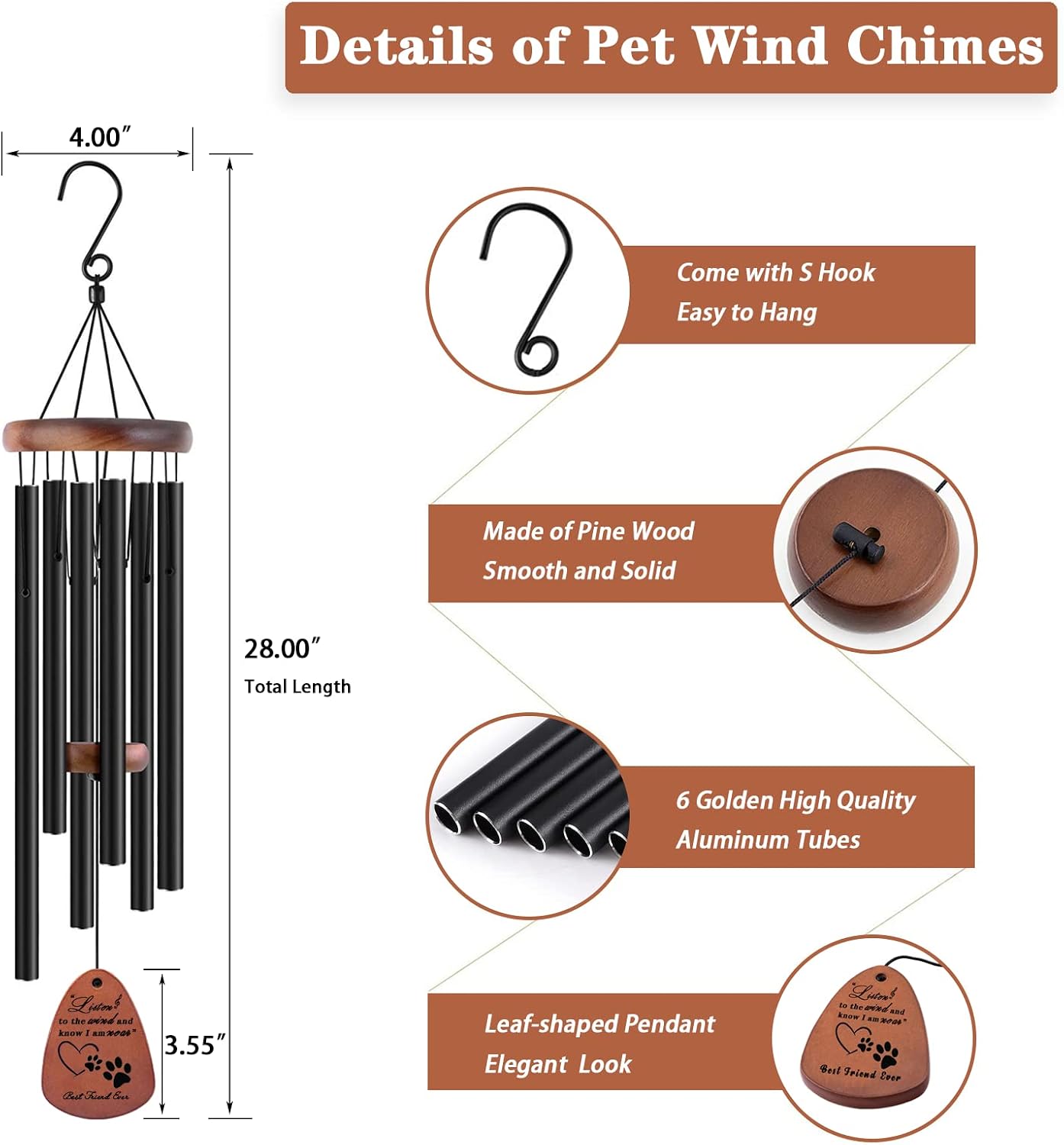Dog Memorial Gifts, 28" Pet Memorial Wind Chimes, Loss of Dog Sympathy Gift, Pet Loss Passing Away Remembrance Bereavement Gift - Image 5