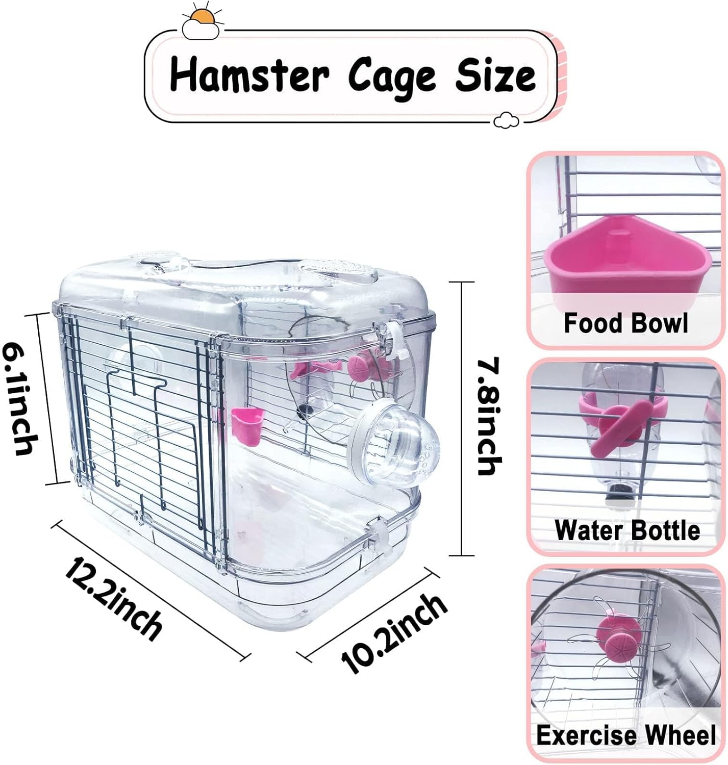 Kathson Small Animal Carry Cage for Hamsters, Gerbils, Mice - Transparent, Portable, Convenient - Image 4