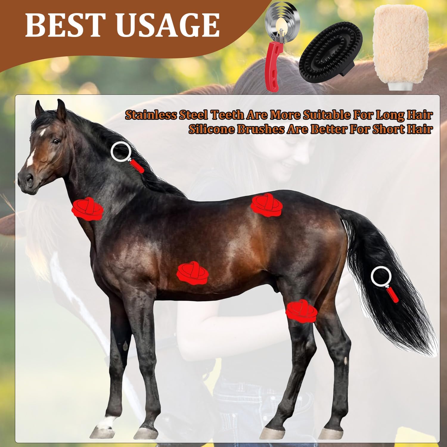 6 Rings Curry Comb Horse Brush, Horse Grooming Supplies for Horses | Reversible Stainless Steel Shedding Comb & Scraper with Soft Touch Grip, Dogs & Livestock, Curry Comb for Shedding & Bathing - Image 3
