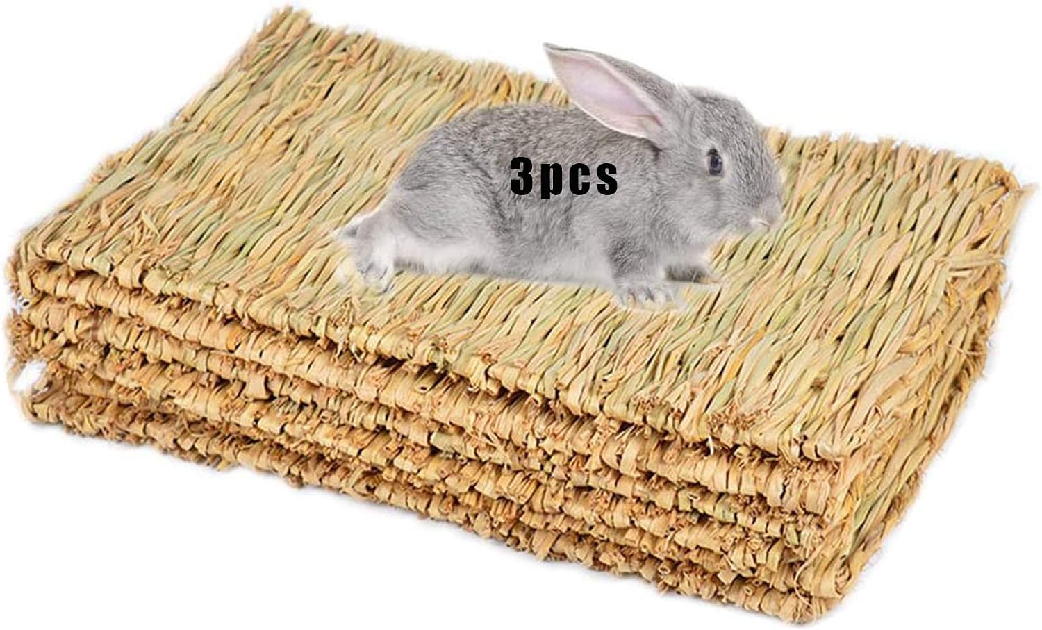 Hamiledyi Grass Mat Woven Bed Mat for Small Animal Bunny Bedding Nest Chew Toy Bed Play Toy for Guinea Pig Parrot Rabbit Hamster Rat(Pack of 3)