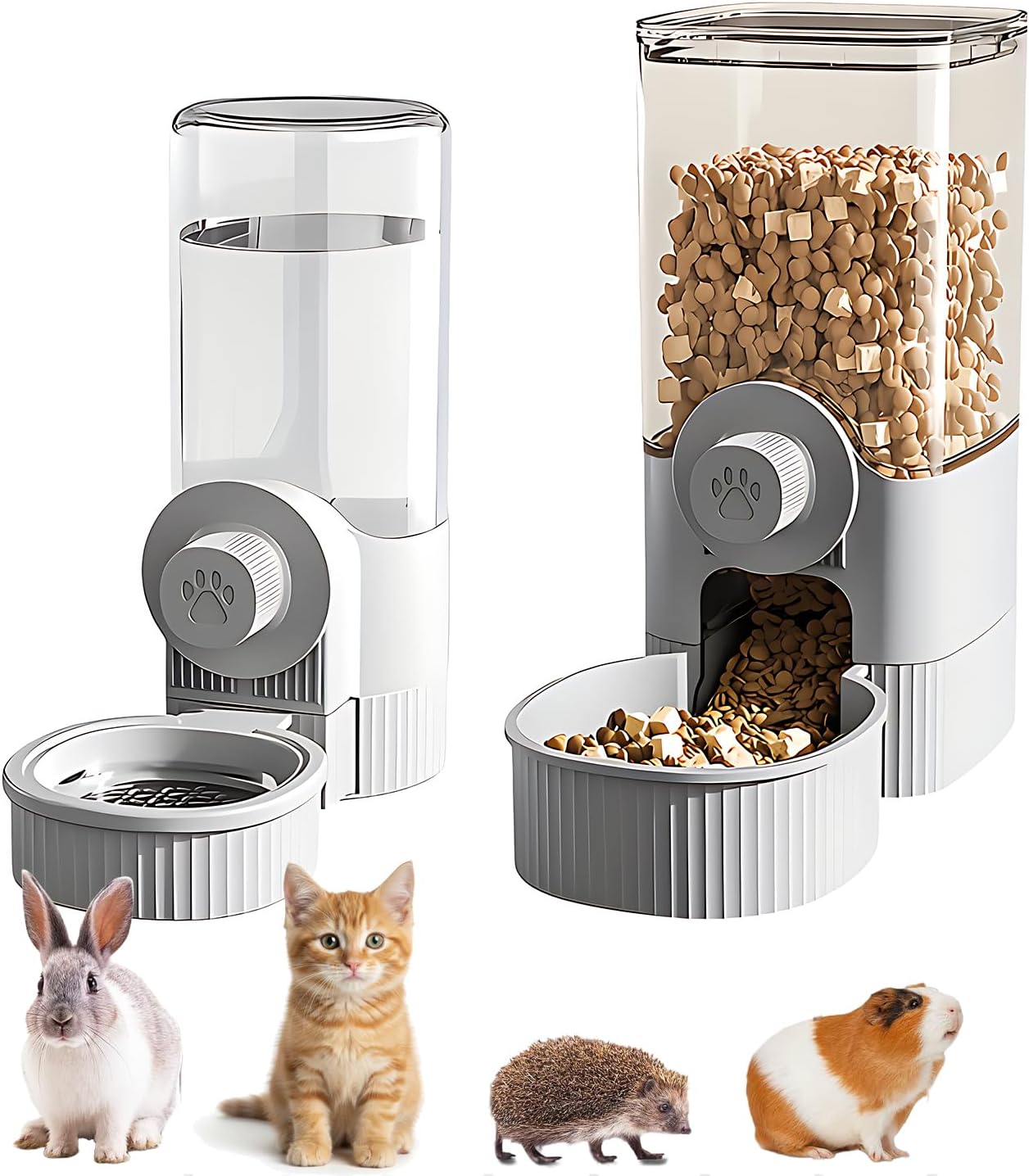 GPY Automatic Hanging Gravity Pet Feeder and Water Dispenser Set ,Automatic Rabbit Feeder and Dog Water Dispenser for Dogs Cats Pets Animals Large Capacity (Blue Water Feeder&Food Feeder) (Grey)