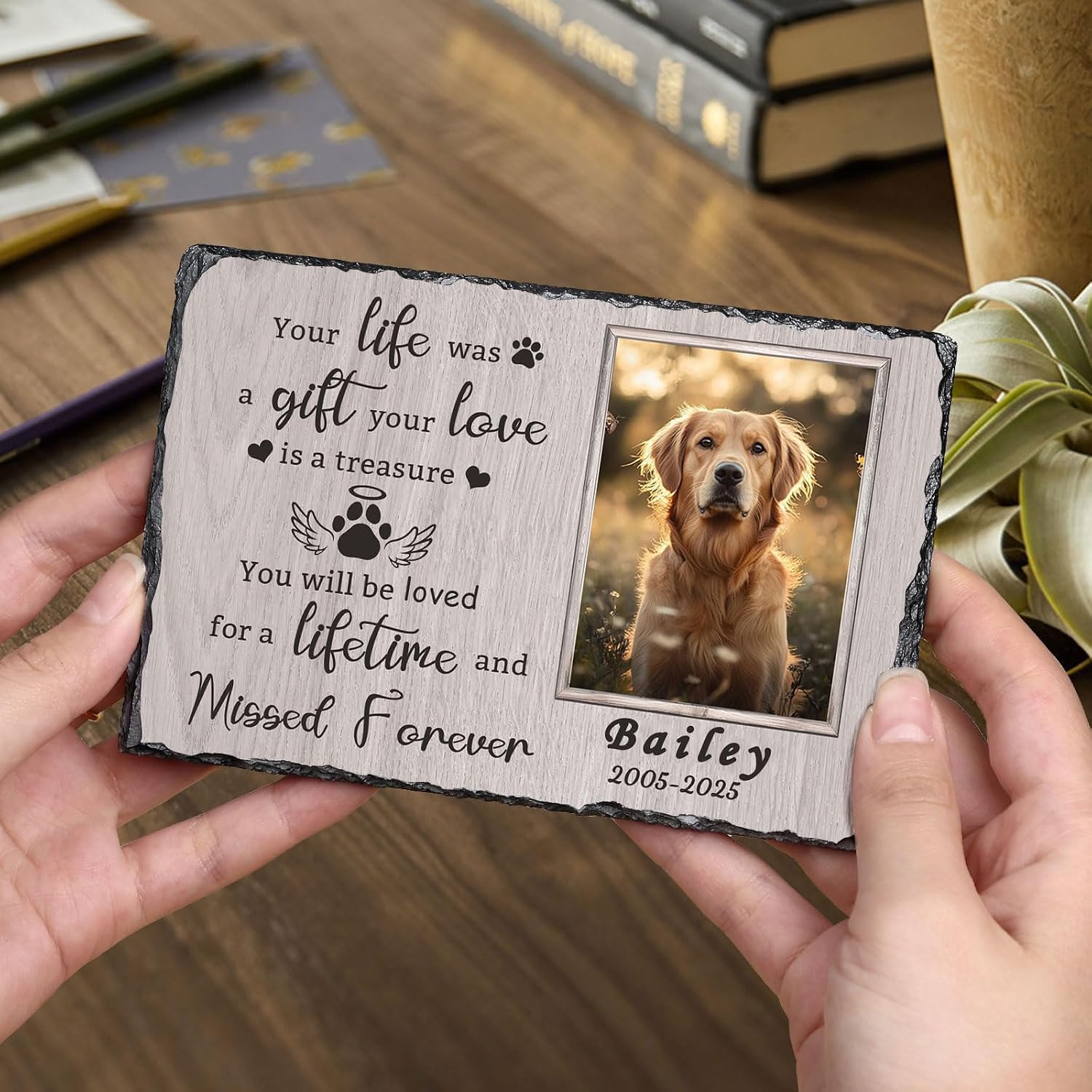 Ships Next Day Personalized Dog Memorial Gifts for Loss of Dog, Custom Pet Memorial Stone with Photo Name Date Bereavement Sympathy Gift for Dog Cat Lover - Image 4