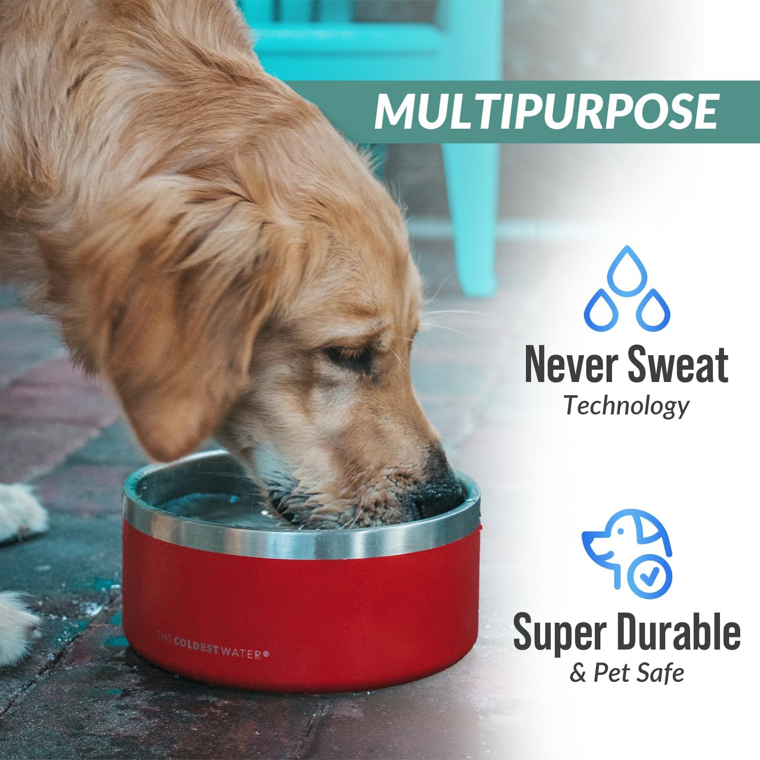 Coldest Dog Bowl - Anti Rust Metal, Non Slip, 3 Layers Insulated Stainless Steel Dog Bowls - Spill Proof & Heavy Duty - Water Bowl for Dogs, Cats & Pets, Dish Washer Safe (64 oz, Crimson Red) - Image 7