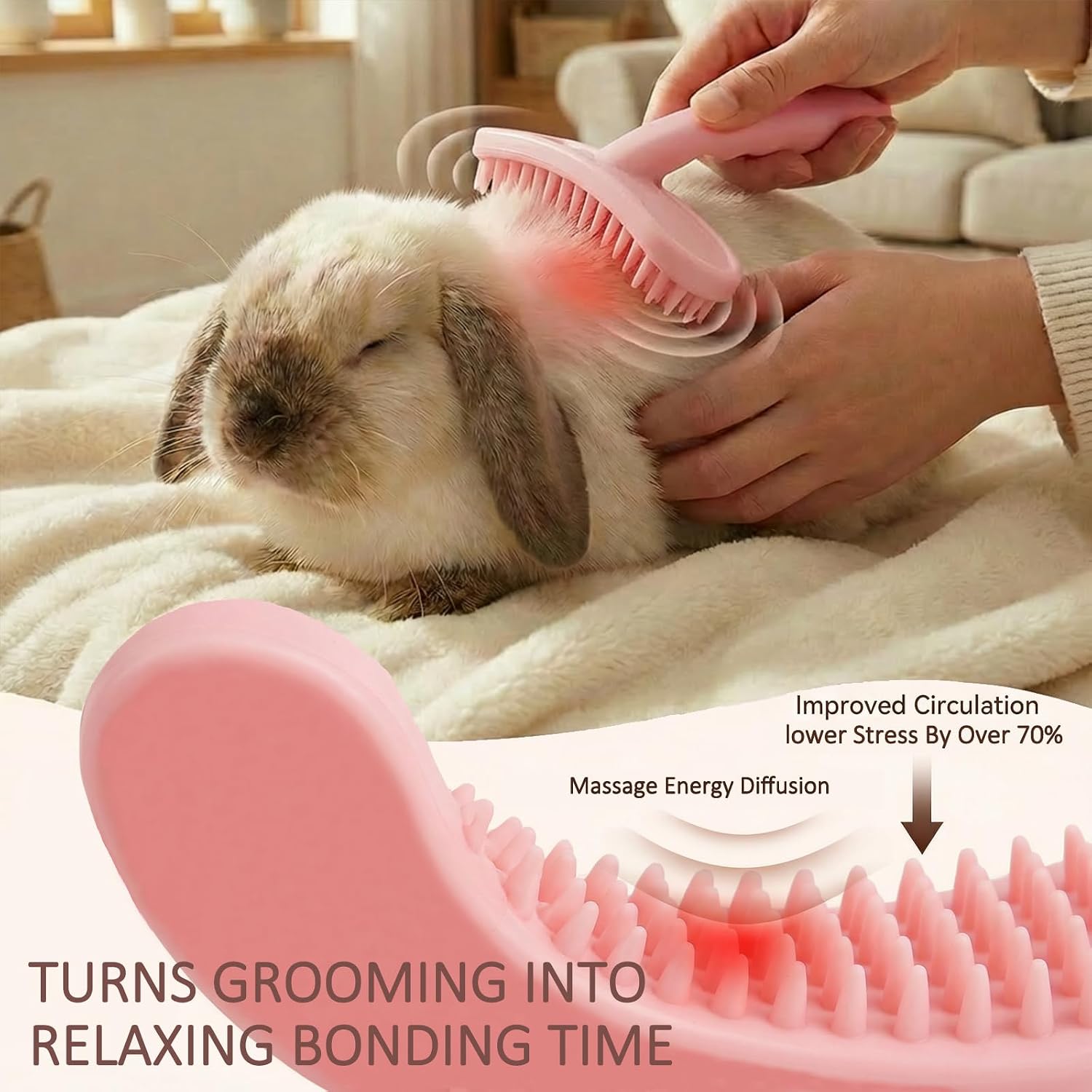 MCTOURY Rabbit Brush for Shedding Grooming: Effective at Removing 99% Loose Hair - Gentle Massage Appears Relaxed Comfortable & Soft Bristles - Safe for Sensitive Bunnies Cats Small Pets - Image 5