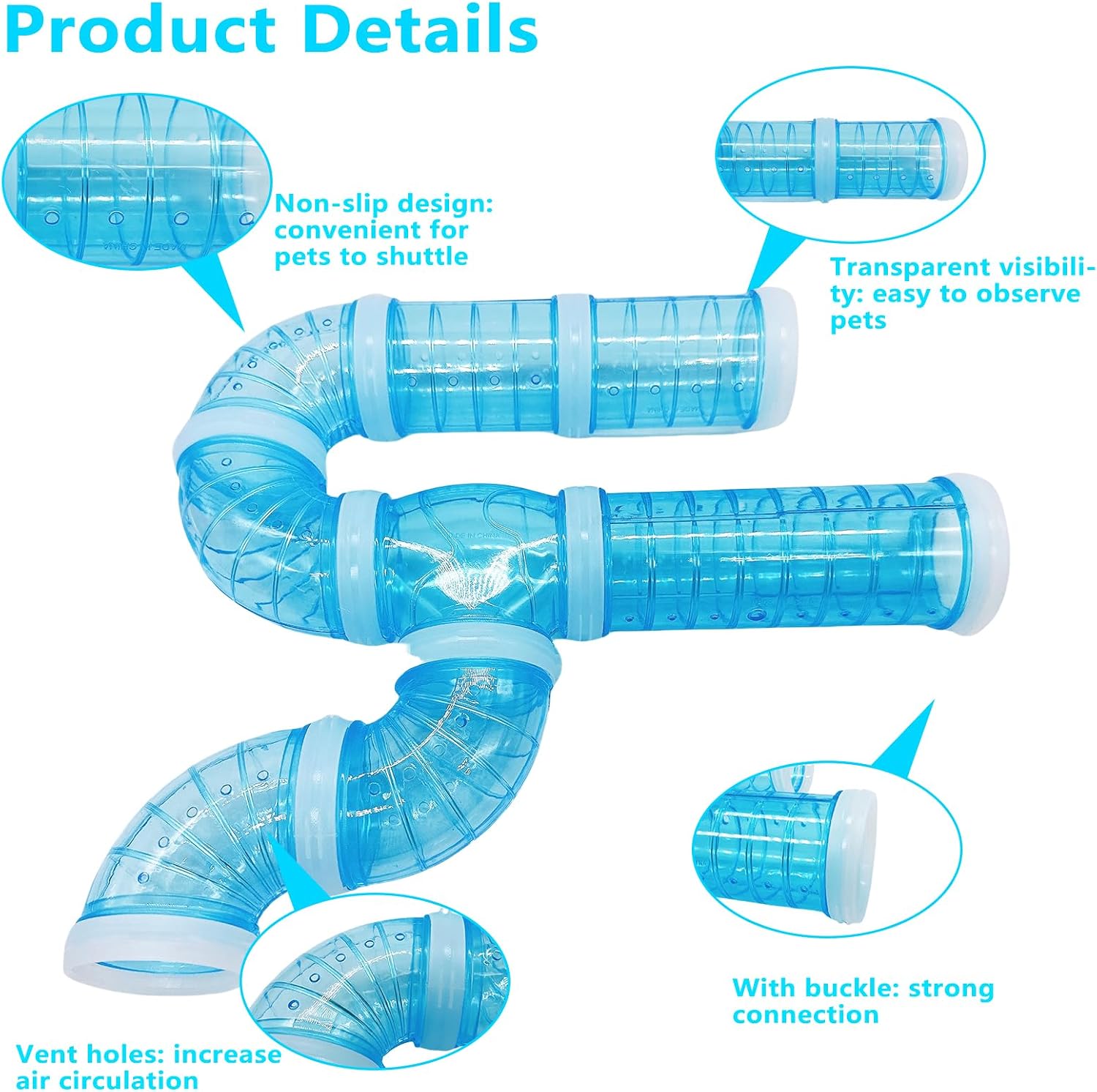 8PCS Hamster Tunnel Tube DIY Assorted Toy Transparent Adventure Pipe Playground Excercise Set for Mouse Syrian Hamster Gerbil Rat (Blue) - Image 4