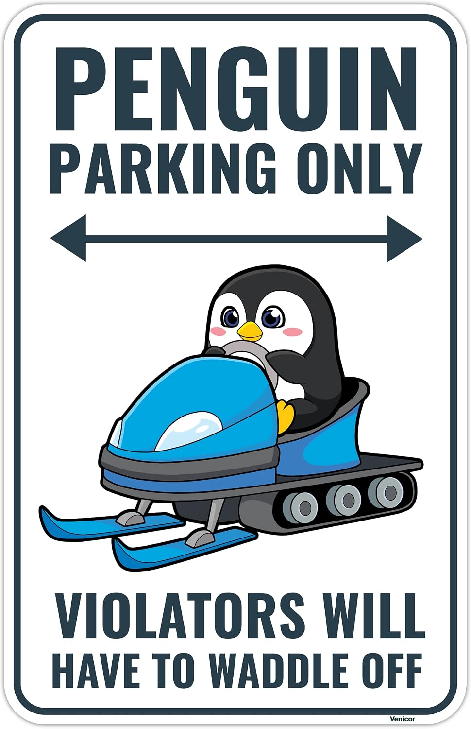 Venicor Penguin Sign Decor - 9 x 14 Inches - Aluminum - Cute Penguin Gifts for Women Kids - Penguin Party Decorations Keychain Figurines Toys Stuff