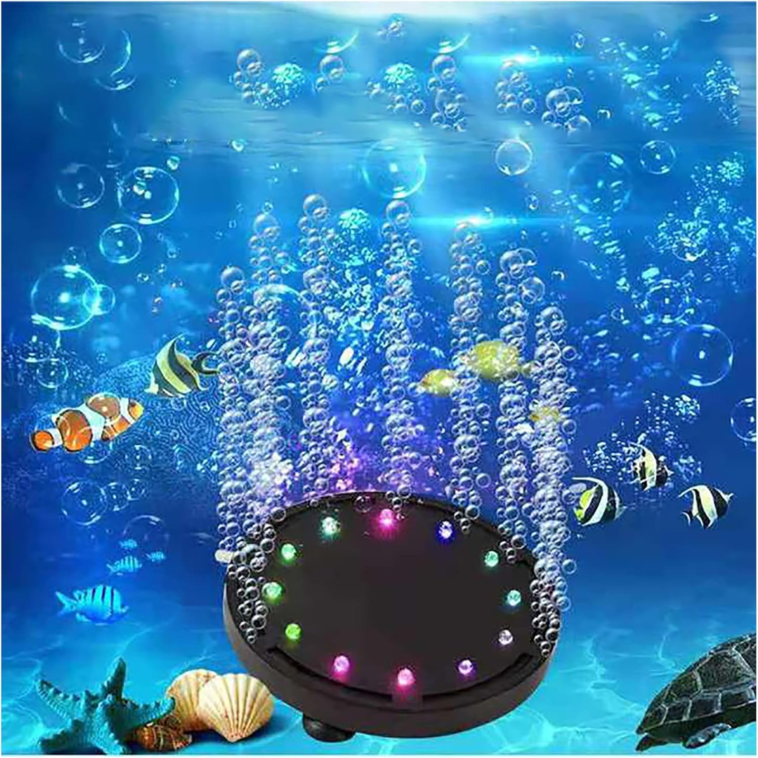 4.92 inch 12 LEDs Fish Tank Light, Bubbler Stone, LED Aquarium Lights, Air Stone Disk, Submersible Fish Tank Aquarium Decorations Accessories, Underwater Round Small Bubbles Lamp for air Pump - Image 2