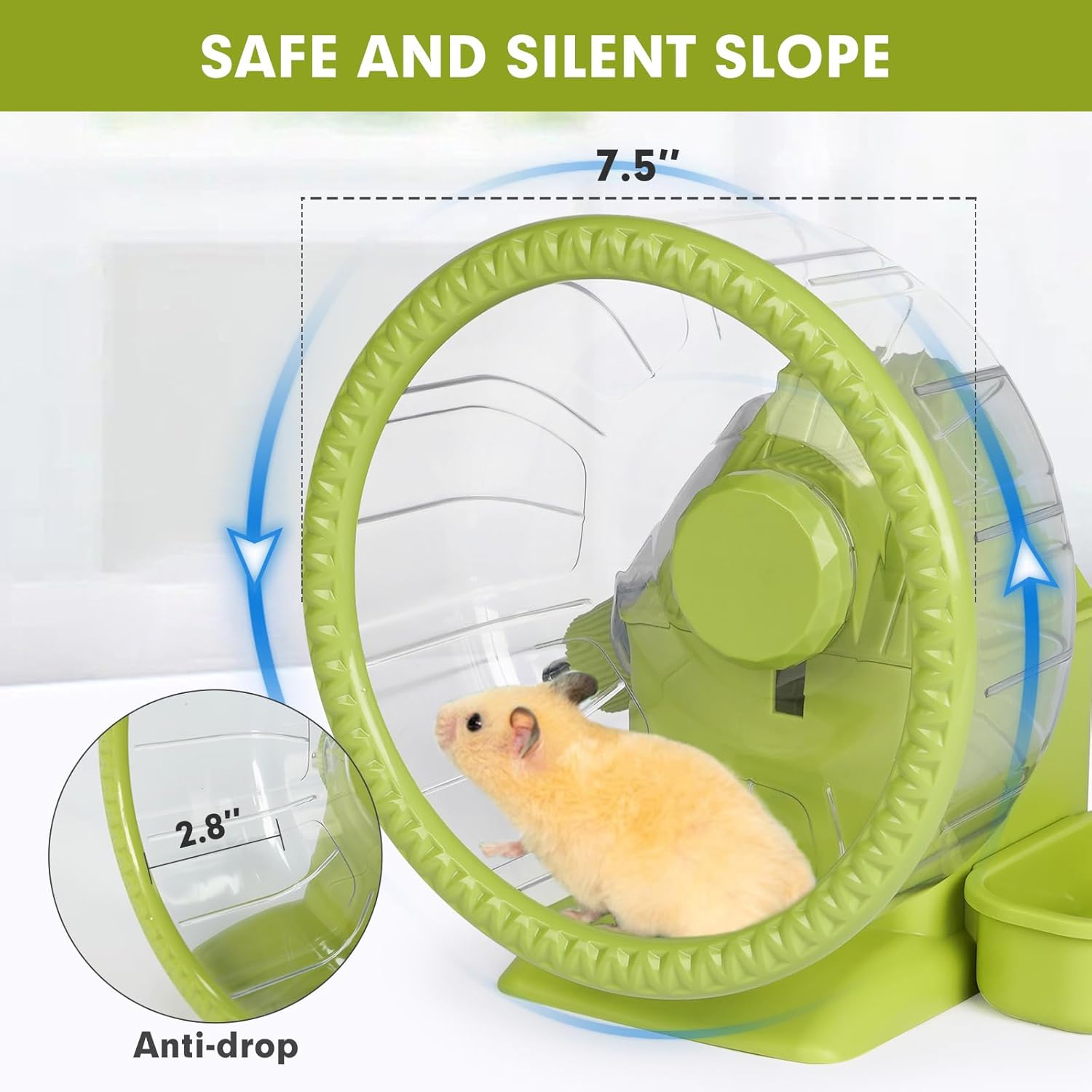 VANNON 4 in 1 Quiet Hamster Exercise Wheel, Multi Functional Hamster House with Running Wheel, Water Bottle, Food Bowl and Hideout, Small Animals Exercise Running Toys for Hamsters Gerbils Mice, Green - Image 5