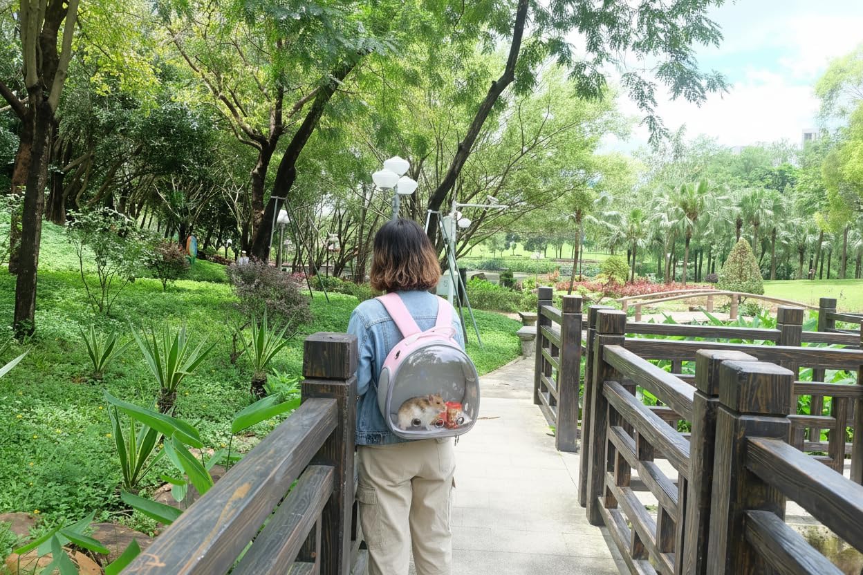 Small Animal Carrier Guinea Pig Backpack,Transparent, Breathable Backpack Carrier for Hedgehogs, Rabbits, Birds, Squirrels, Hamsters, Lizards Comfortable, Portable Travel Bag for Small Pets (Pink) - Image 6