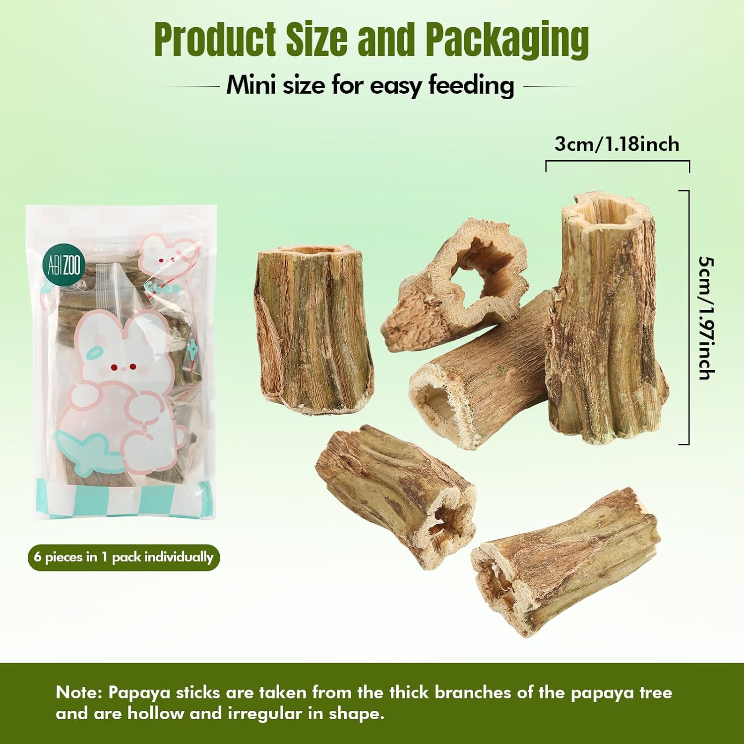 Abizoo Natural Bunny Chew Toys,6 Pcs Organic Papaya Wood Sticks Chew Toys for Rabbit,Hamster,Guinea Pig,Chinchilla,Gerbil,Rat Healthy Chews Teeth Grinding Treats, Squirrel Molar Snack - Image 6