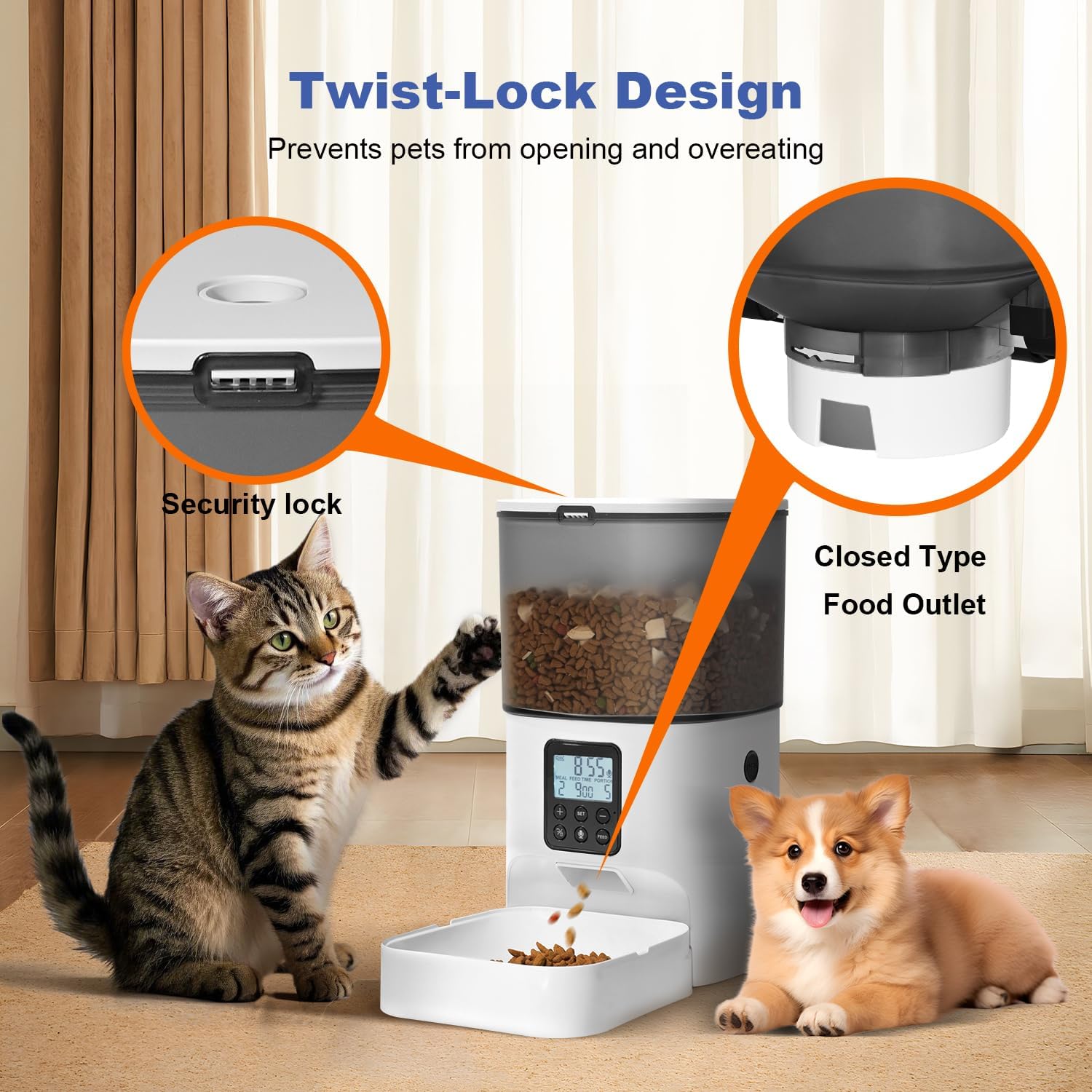 ANDOLL HOME Automatic Cat Feeder, 4L Cat Food Dispenser with 10s Voice Recorder, Pet Feeder up to 8 Meals per Day, Timed Dog Feeder with Dry Food Sealed Ring - Image 9