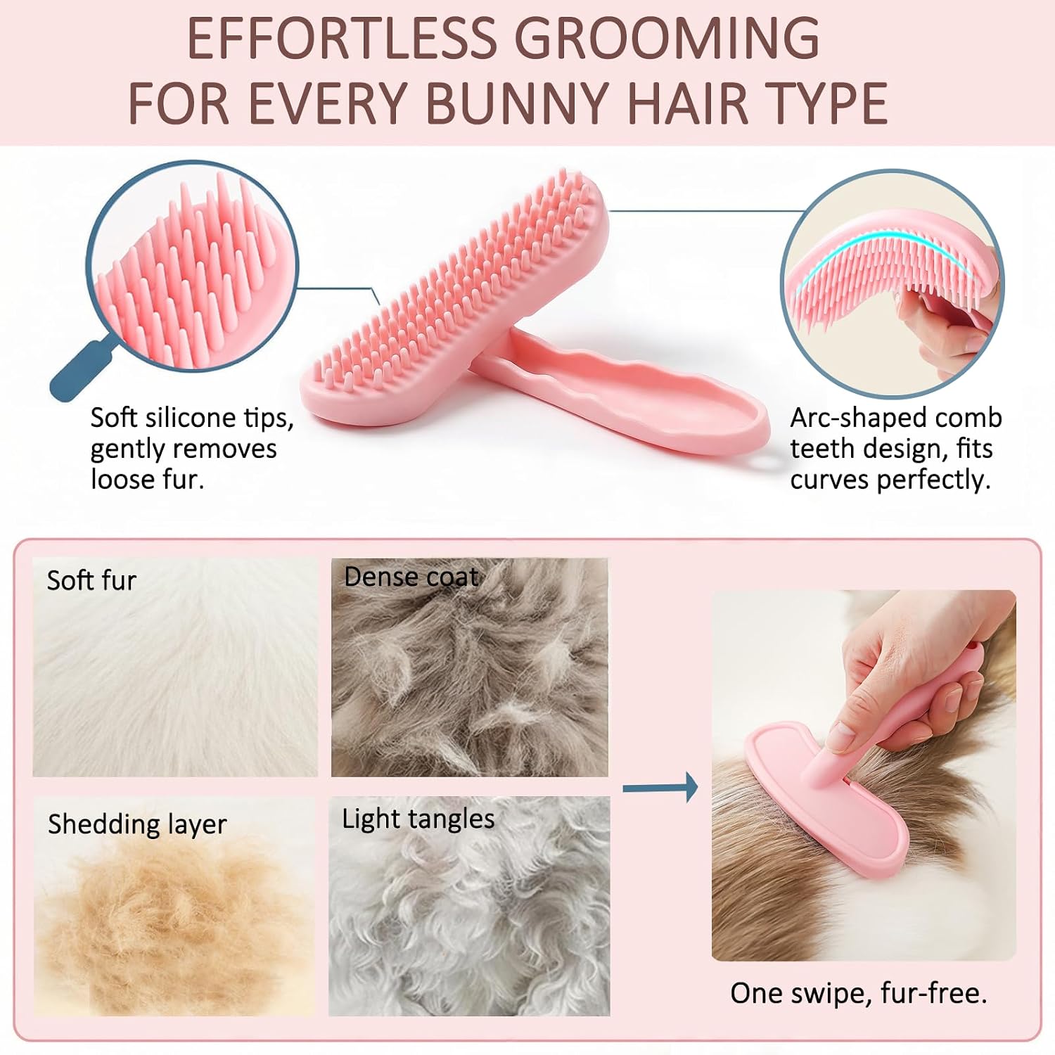 MCTOURY Rabbit Brush for Shedding Grooming: Effective at Removing 99% Loose Hair - Gentle Massage Appears Relaxed Comfortable & Soft Bristles - Safe for Sensitive Bunnies Cats Small Pets - Image 3