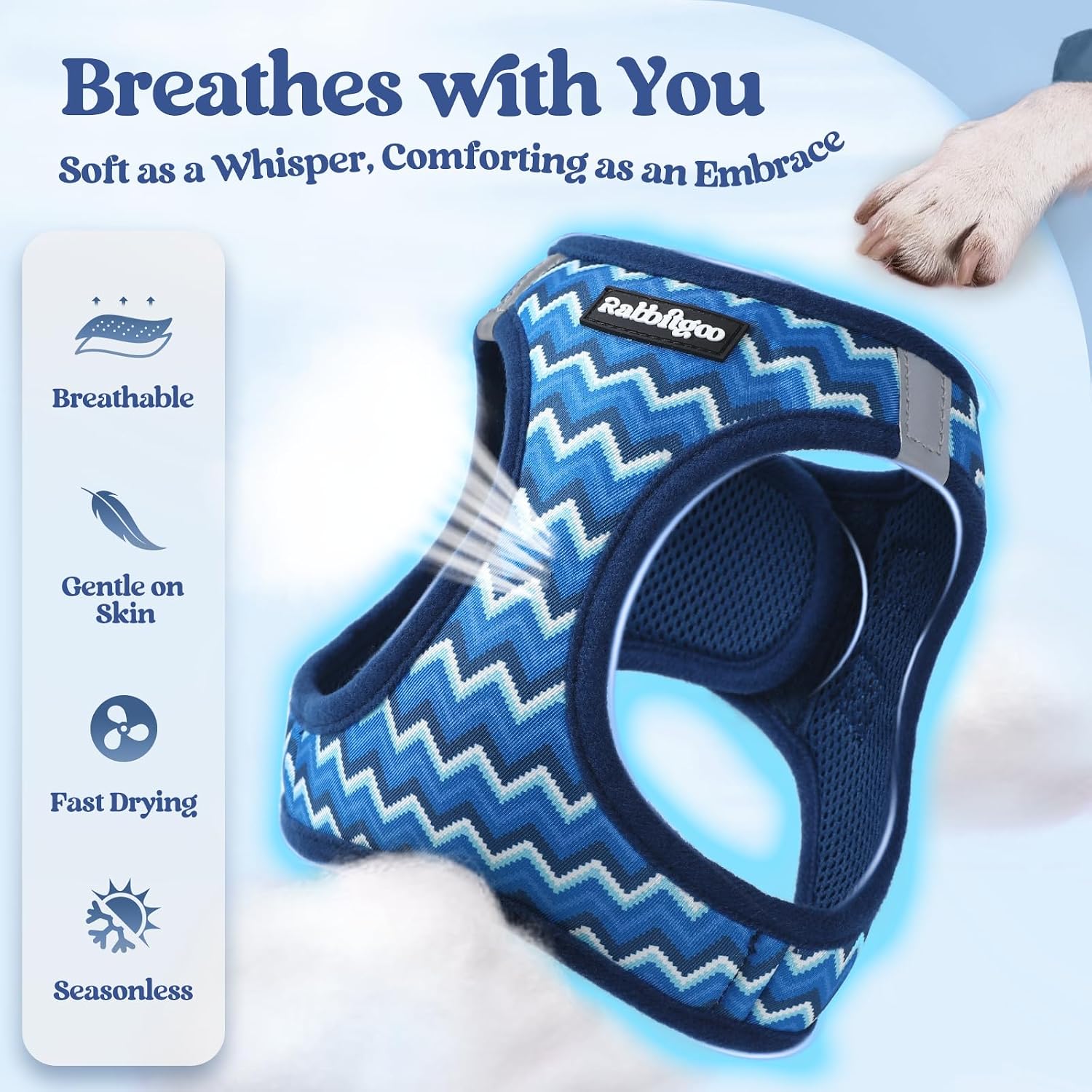 rabbitgoo Dog Harness Small Sized and Leash Set, Step in Soft Light Puppy Vest, Breathable Mesh Pet Harness, Reflective for Safe Easy Walking, Blue Zigzag S - Image 4