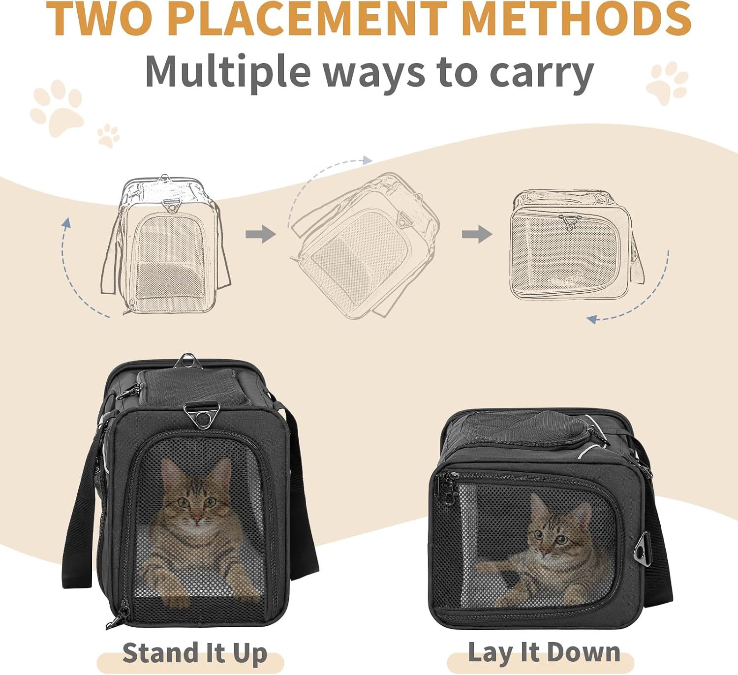 Petsfit Airline Approved Pet Carrier for Small Cats, 16.5x8.6x11 TSA Approved Carrier, with Removable Dual-Sided Padding (2-Way Placement) - Fits Under Most Airplane Seats, Escape Proof (Black) - Image 4