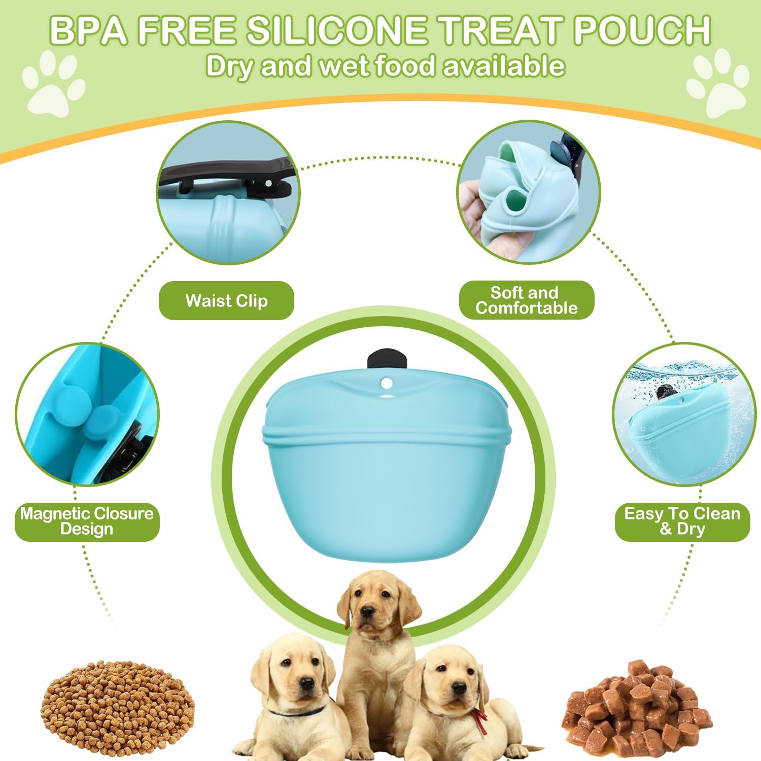 Dog Treat Pouch for Training -6 PCS Dog Training Treat Bag with Clicker, Poop Bag Dispenser, Whistle, Collapsible Bowl, Silicone Pouch, Adjustable Waist Pack for Dog Walk, Park, Outdoor Charcoal Gray - Image 8