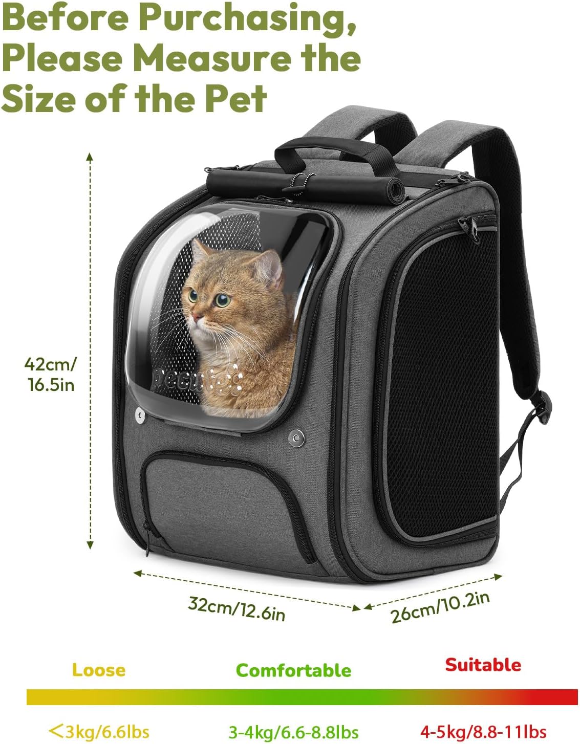 Pecute Cat Backpack Carrier,Large Space Dog Backpack,Ergonomic,Gray | Sunshade Curtain,Transparent Window,Safety Rope,Sturdy,Large Mesh on Both Sides for Breathability,Suitable for Outdoor,Vet - Image 9