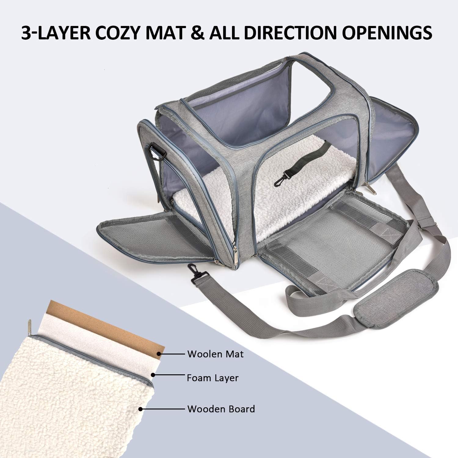 Henkelion Cat Carriers Dog Carrier Pet Carrier For Small / Medium Cats Dogs Puppies (Up To 15lbs), TSA Airline Approved Small Dog Carrier Soft Sided, Collapsible Waterproof Travel Puppy Carrier - Grey - Image 2