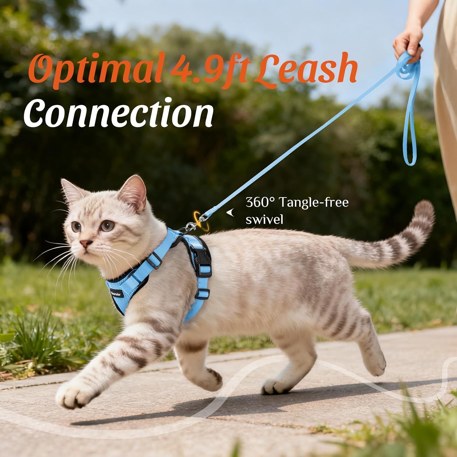 Dooradar Cat Harness and Leash Set, Adjustable and Escape Proof, S | Easy Fit, Snap Buckles, Soft Breathable Vest, Sturdy Clip, Reflective Strips, for Average Cat Walks, Light Blue - Image 7