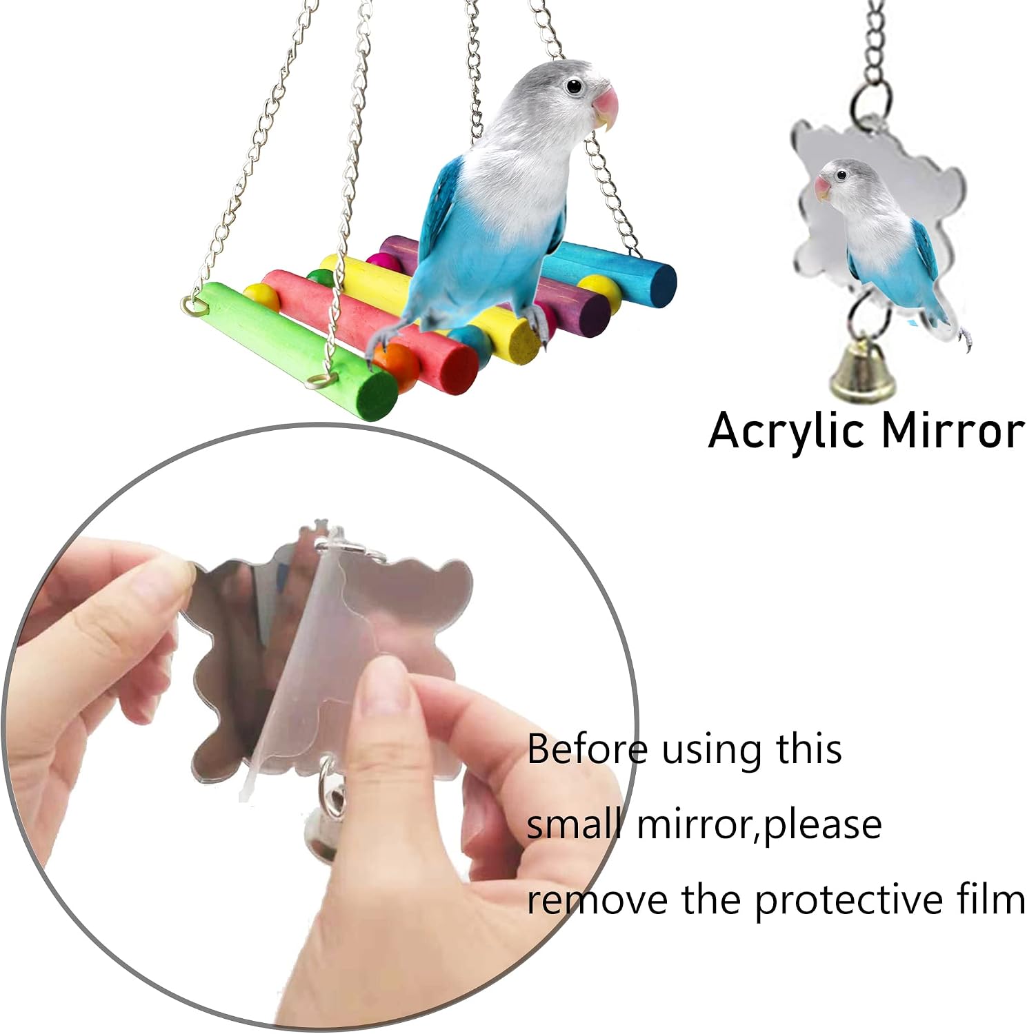 8 Pcs Parakeet Cockatiel Bird Toys, Parrots Cage Accessories Swing Wooden Perch Chewing Toy for Budgerigar, Conures, Love Birds, Finches, Budgies - Image 4