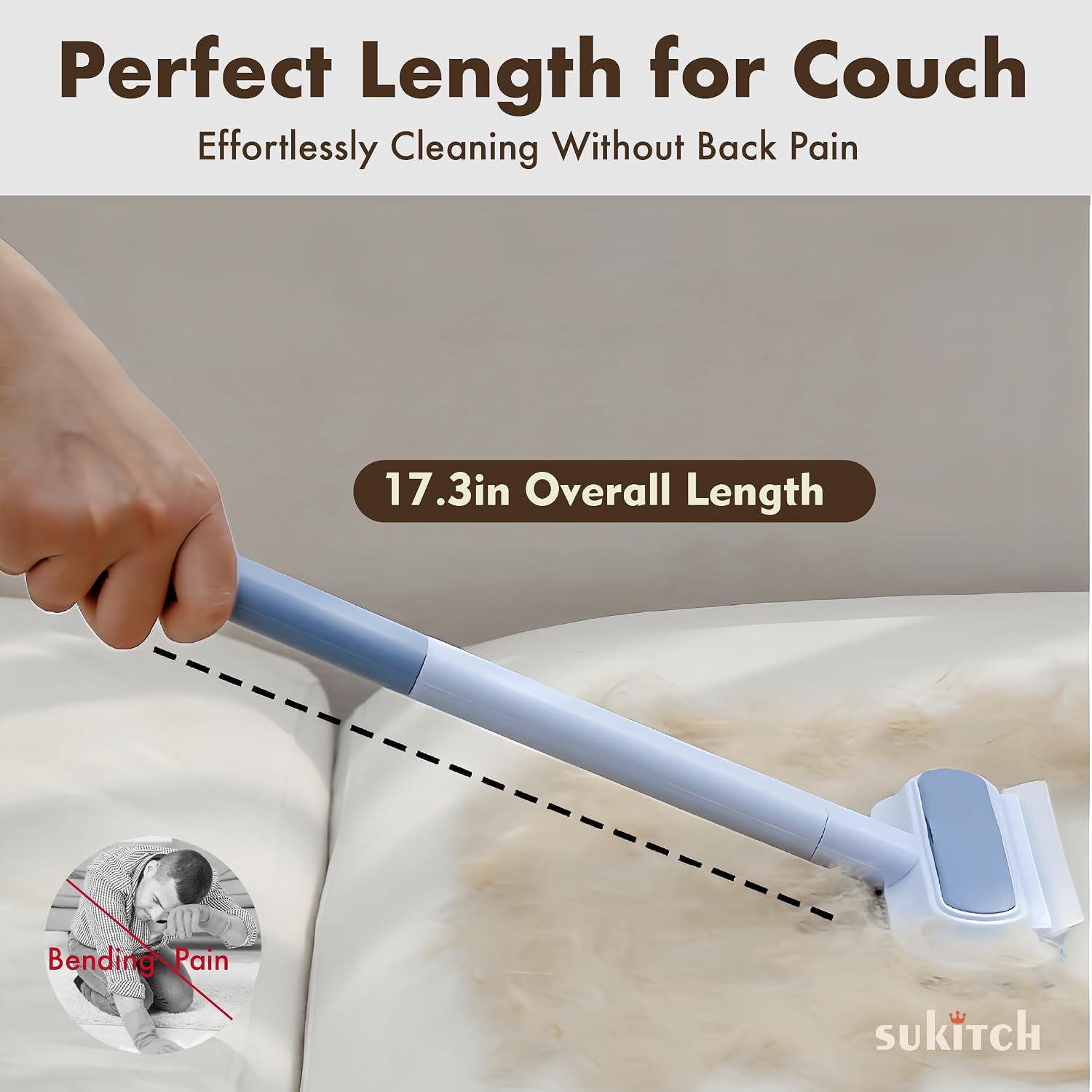 Pet Hair Remover for Couch and Furniture, 17.3-Inch Reusable Washable Lint Cleaner for Dog and Cat Hair, Long Handle for Bedding, Sofa and Fabric Surfaces - Image 6
