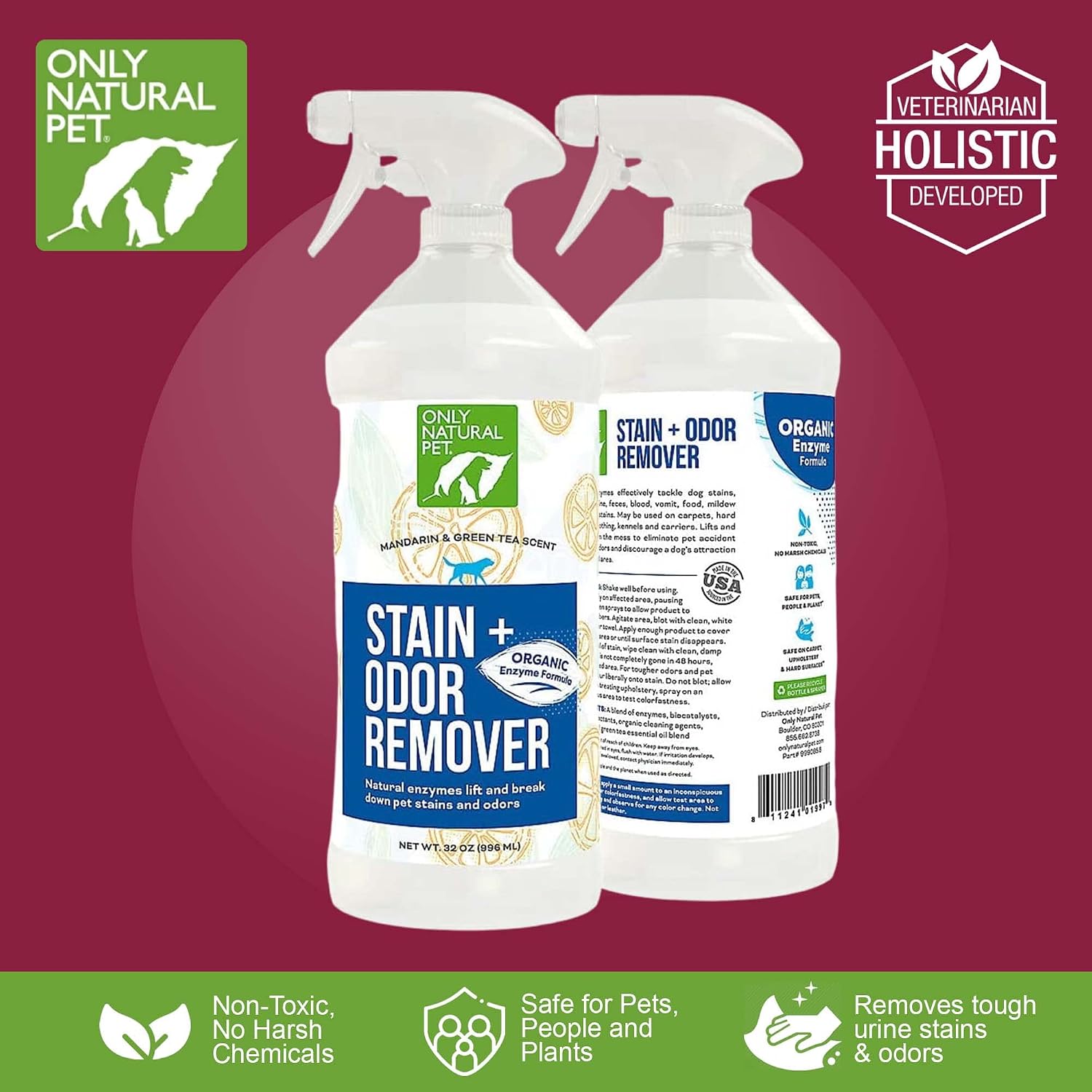 Only Natural Pet Stain & Odor Remover – Enzyme-Based Plant-Derived Formula for Dogs – Dog Stain & Urine Cleaner for Hardwood, Carpet & Upholstery – Fresh Mandarin Orange & Green Tea – 32 fl oz - Image 3