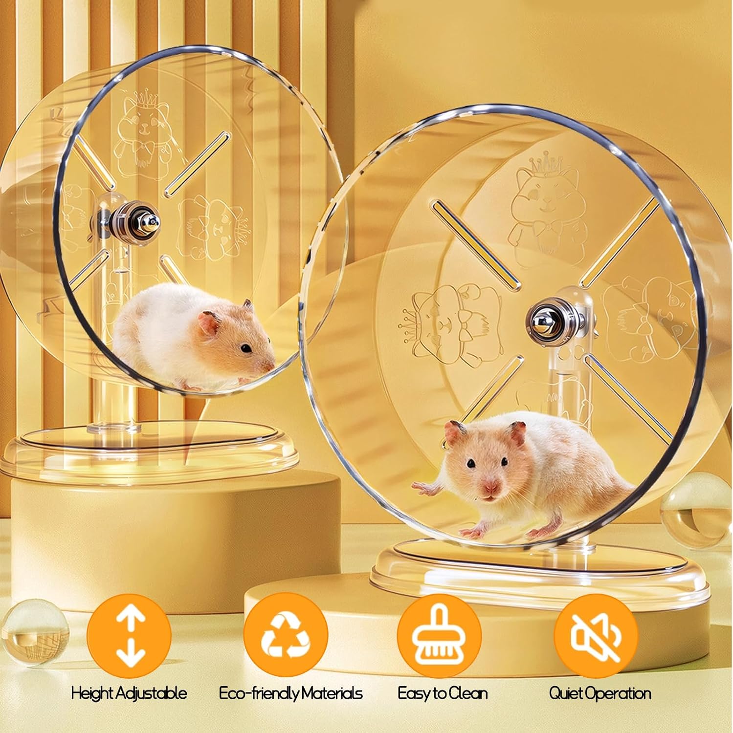Silent Hamster Exercise Wheel,8.3 Inch Quiet Spinner Hamster Running Wheel,Silent Wheels with Anti-Skid & Adjustable Stand for Gerbils, Mice, or Other Small Pets,Transparent - Image 3