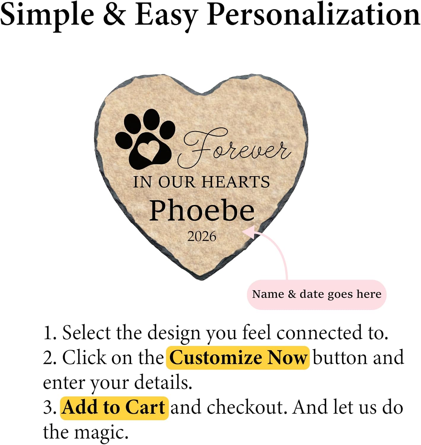 Personalized Dog Memorial Stone, Forever in Our Hearts Paw Print Heart Plaque, Pet Loss Gift for Dogs (S-20) - Image 6