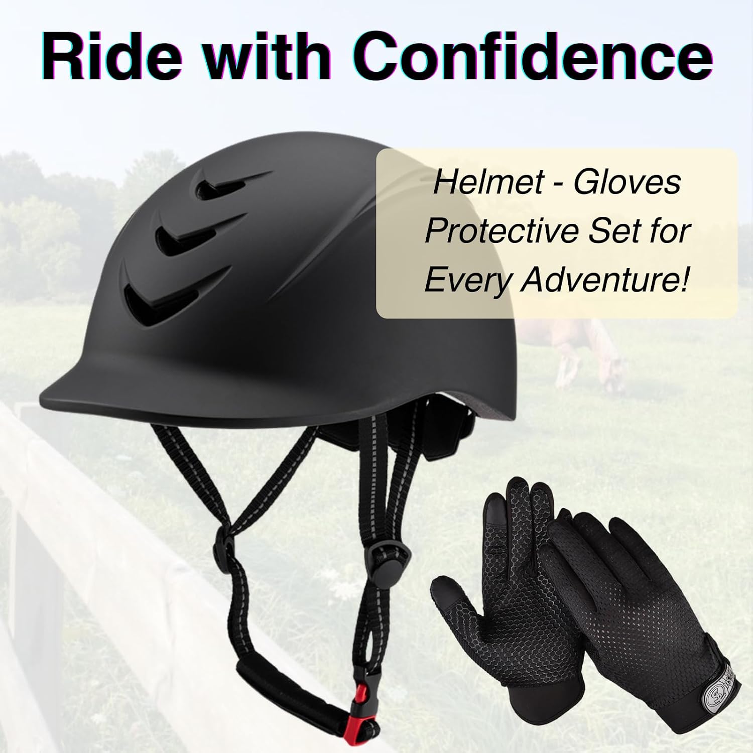 Equestrian Set - Helmet and Gloves for Horseback Riding and Training - Horse Riding Safety Gear Helmets Equestrian Equi-Pro Gear Gloves for Women, Man - Image 3