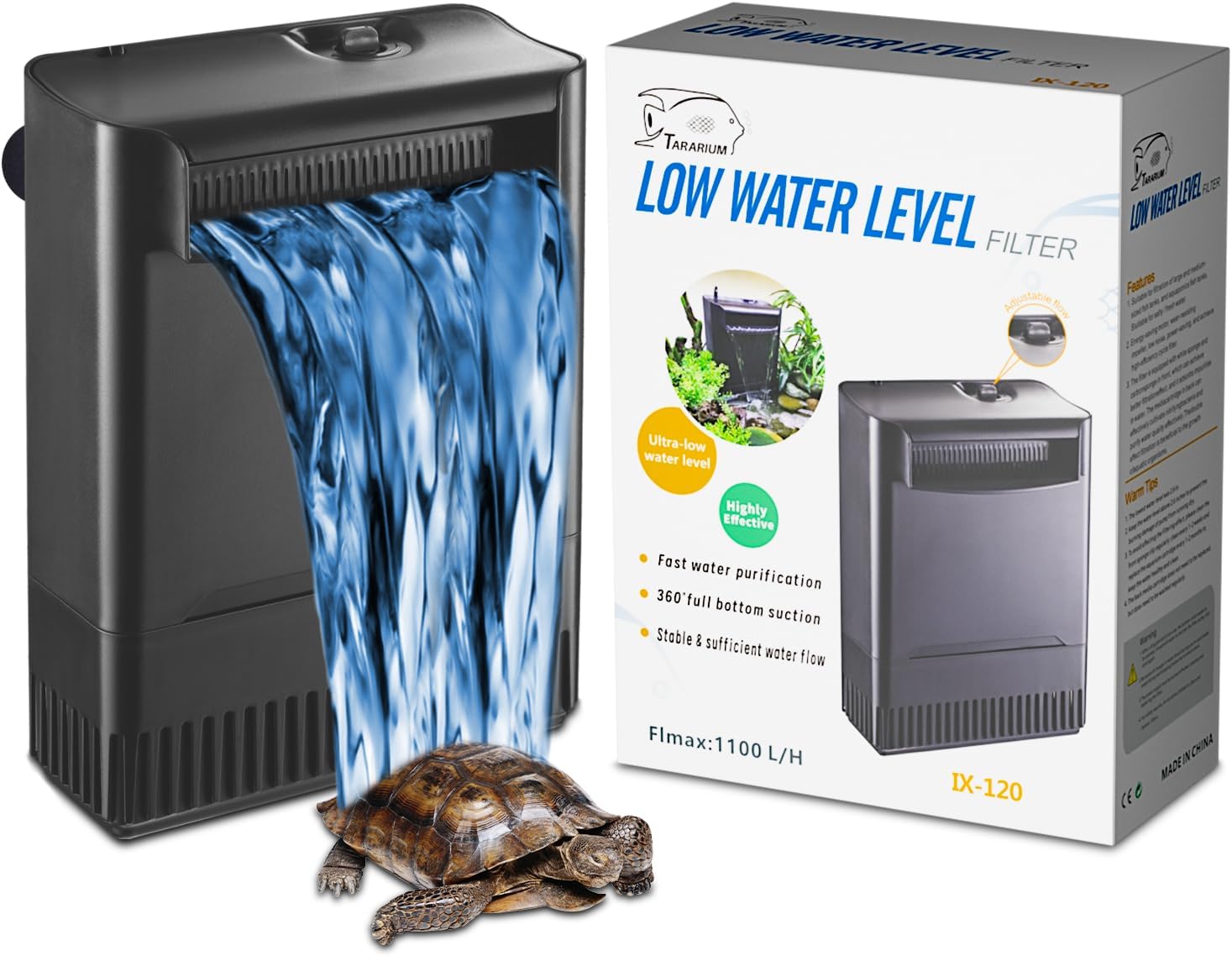 Turtle Tank Filter Aquarium Filter Power Adjustable 20-75 Gal. 290GPH Large Internal Filter 3-Stage Waterfall Bio-Filtration Low Water Level for Freshwater Saltwater Fish Tank Reptile Shrimp Frog - Image 8