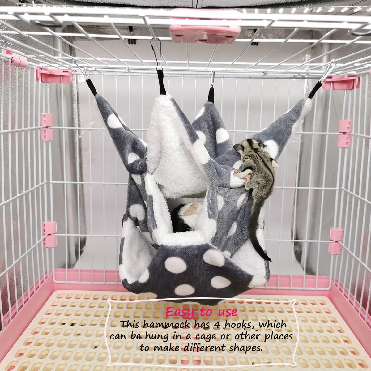LEFTSTARER Rat Ferret Sugar Glider Cage Hammock Bedding Small Pet Cage Accessories Toy Triple-Layer Hammock Bedding for Hamster Guinea Pig Sugar Glider Rat Ferret Chinchilla Playing Sleeping(Grey) - Image 5