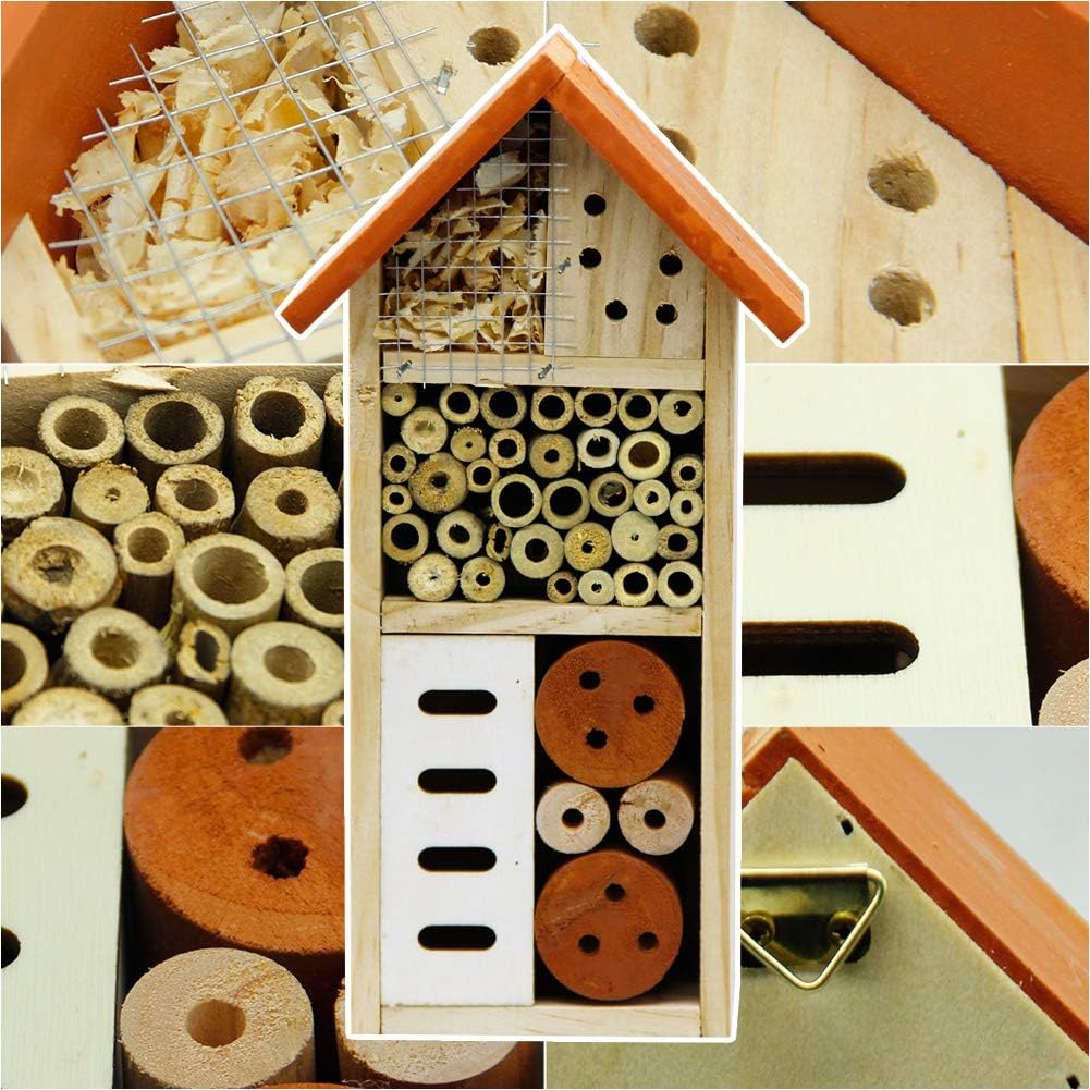 Lulu Home Wooden Insect House, Hanging Insect Hotel for Bee, Butterfly, Ladybirds, Beneficial Insect Habitat, Bug Hotel Garden, 10.4 X 3.4 X 5.4 Inch - Image 5