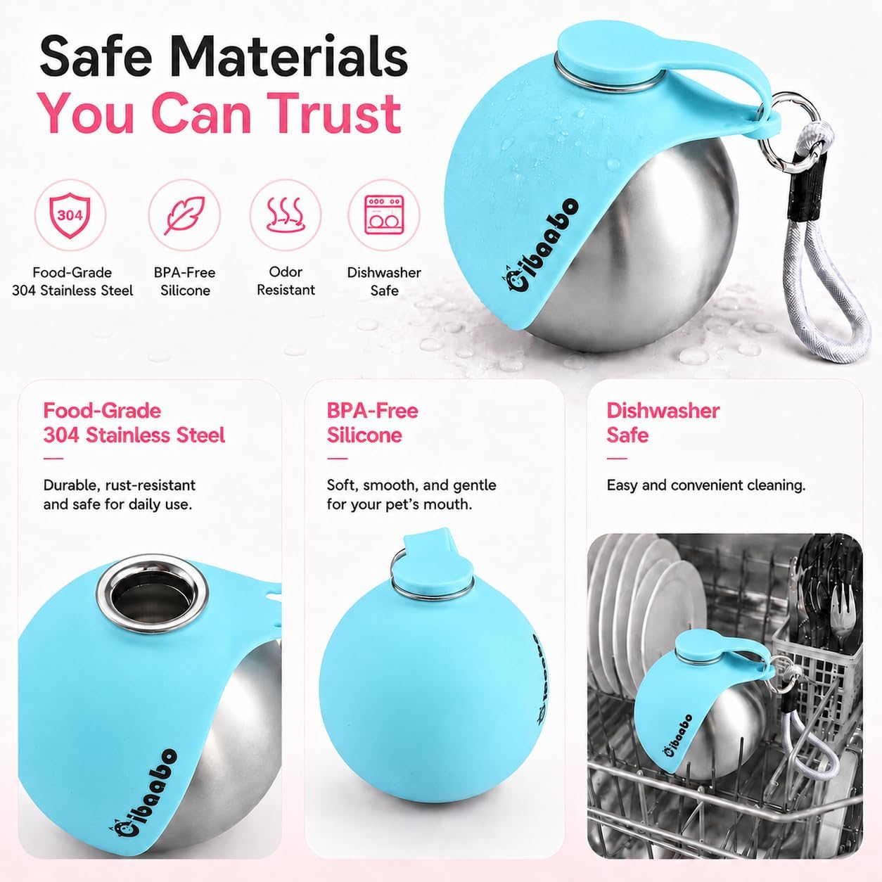 Cibaabo 2 in 1 Portable Dog Water Bottle with Bowl, 10 oz Stainless Steel No-Spill Travel Pet Water Dispenser with Collapsible Silicone Bowl for Small Dog & Puppy Walking Hiking Outdoor - Image 3