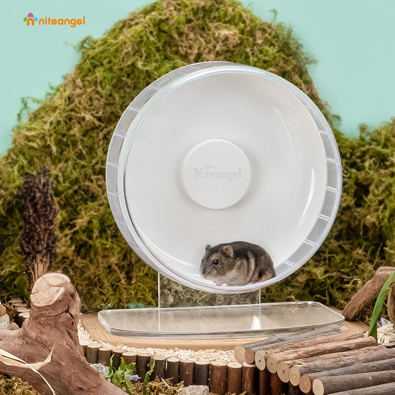 Niteangel Super-Silent Hamster Exercise Wheels - Quiet Spinner Hamster Running Wheels with Adjustable Stand for Hedgehog Gerbils Mice or Other Small Animals (S, White) - Image 3