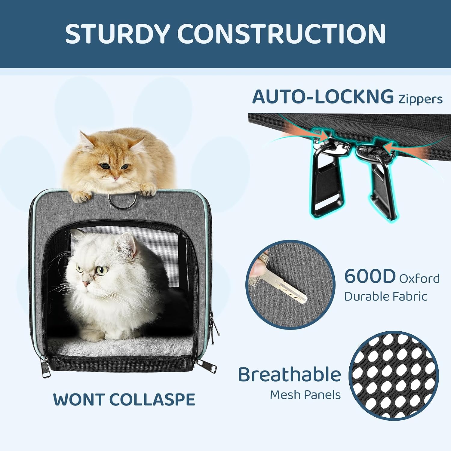 GAPZER Cat Carrier American, United, Delta Airline Approved Soft Travel Bag | Pet Airplane Crate Medium Cat 15 lbs Privacy Curtatin, Small Dog Crate Under 10 Pound TSA Approved Softsided Carry Cage Cabin - Image 7