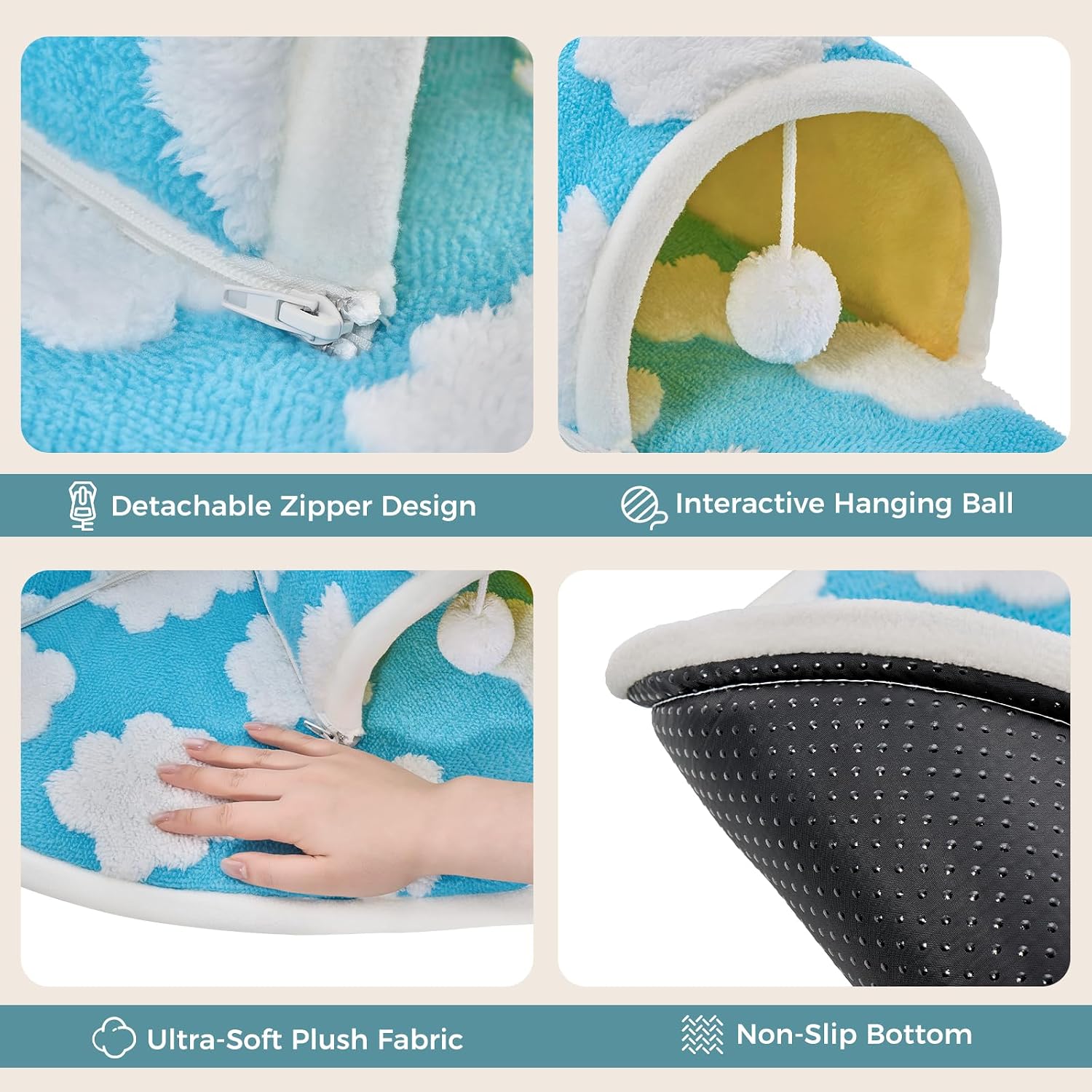 Avont Guinea Pig Tunnel Bed, Washable Hideout for Small Pets | Soft Plush Fleece, for Guinea Pigs, Hamsters, Chinchillas, Dwarf Rabbits & Others, Available in Cloud/Star Pattern - Image 4