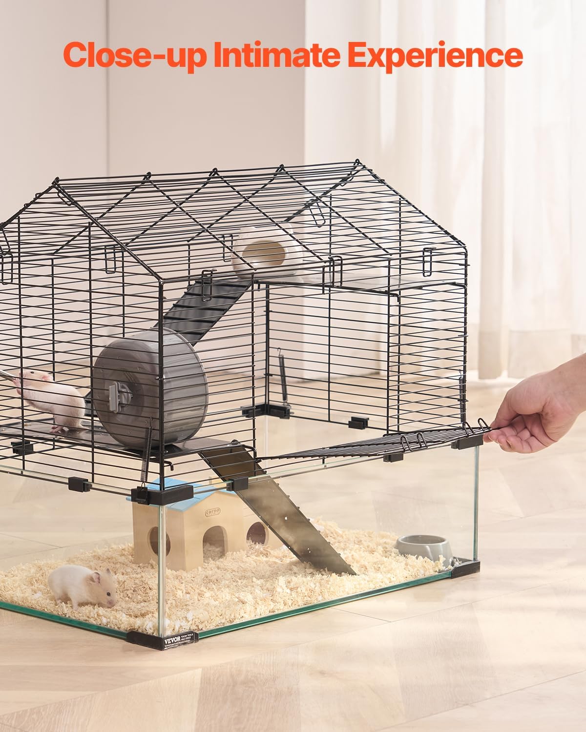 VEVOR Hamster Cage, 360° Viewing Transparent Hamster Habitats, Small Animal Cage, 22.8 x 15 x 21.3 in, Ventilated Pet Mouse Cages with Water Bottle, Portable Hamster House for Rats, Guinea Pigs - Image 6