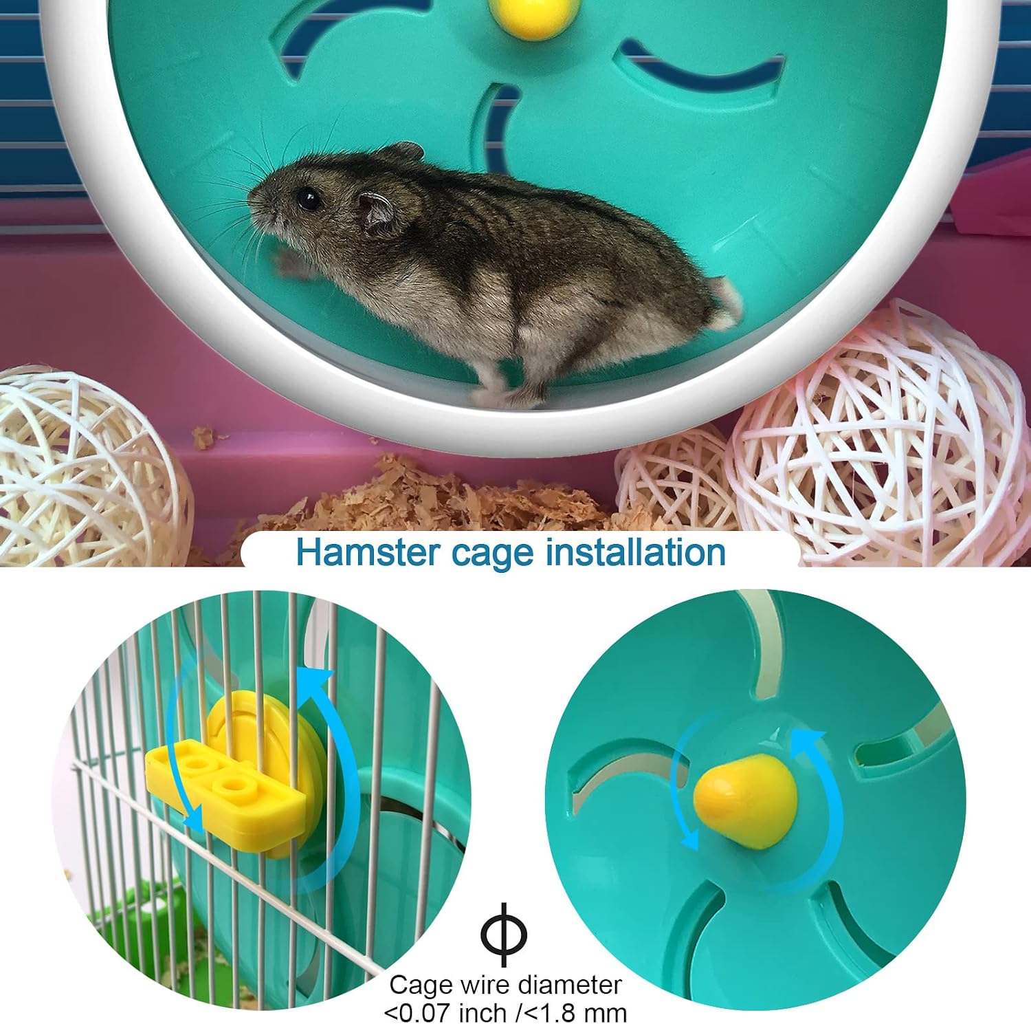 lazYYzal Hamster Silent Wheel, Super-Silent Small Animal Exercise Wheel Accessories, Quiet Hamster Running Wheels with Adjustable Stand for Hamsters,Gerbils,Mice, Small Pet 7in (Blue A) - Image 4