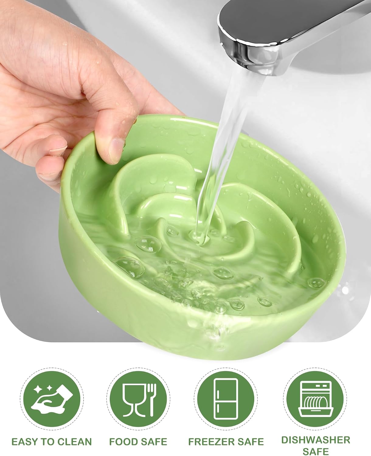 TRUVIC Ceramic Slow Feeder Dog Bowls Small Breed, 0.6 Cup Slow Feeder Cat Bowls for Fast Eaters, Ceramic Dog Food Dish no Black Chin, Puzzle Bowl for Small Dogs and Cats, Green - Image 6