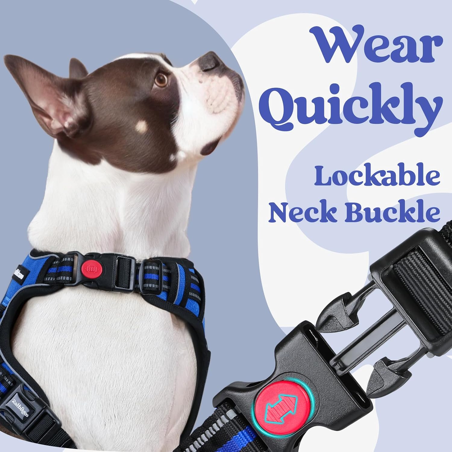 rabbitgoo Dog Harness for Large, No Pull Easy On & Off with 3 Buckles Pet Harness, Adjustable Soft Walking Vest with 2 Clips and Handle, Reflective for Large Dogs, Blue, L - Image 2