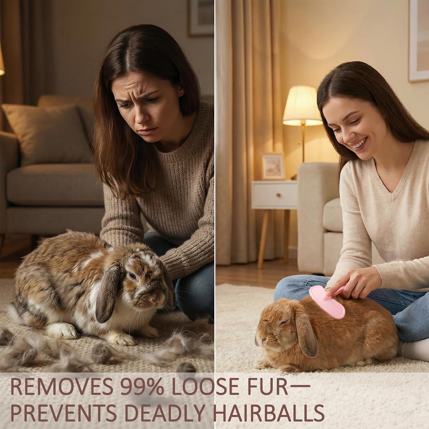 MCTOURY Rabbit Brush for Shedding Grooming: Effective at Removing 99% Loose Hair - Gentle Massage Appears Relaxed Comfortable & Soft Bristles - Safe for Sensitive Bunnies Cats Small Pets - Image 2
