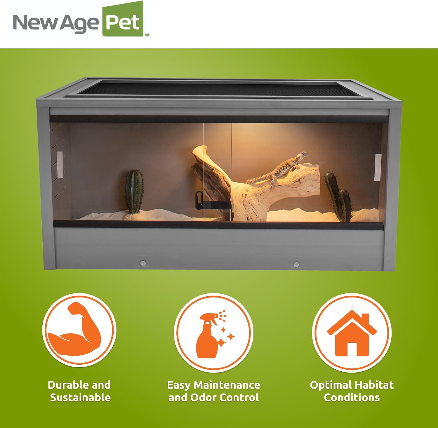 New Age Pet ECOFLEX 36" Wide Medium Reptile Habitat, Mojave Lounge for Snakes, Tortoises & Lizards in Maple, Black & Grey, Easy Assembly, Sliding Glass Doors & Mesh Top - Image 10