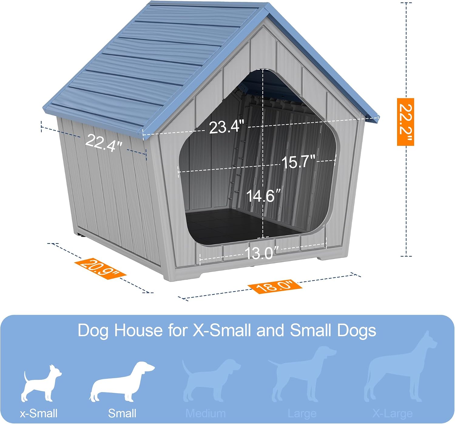 Bifanuo Dog House Outdoor Indoor for Small Dogs - Plastic Pet Shelter, Easy-Assemble & Weather-Resistant for Living Room, Balcony (Blue, 18" L x 22.4" W x 22.2" H) - Image 7