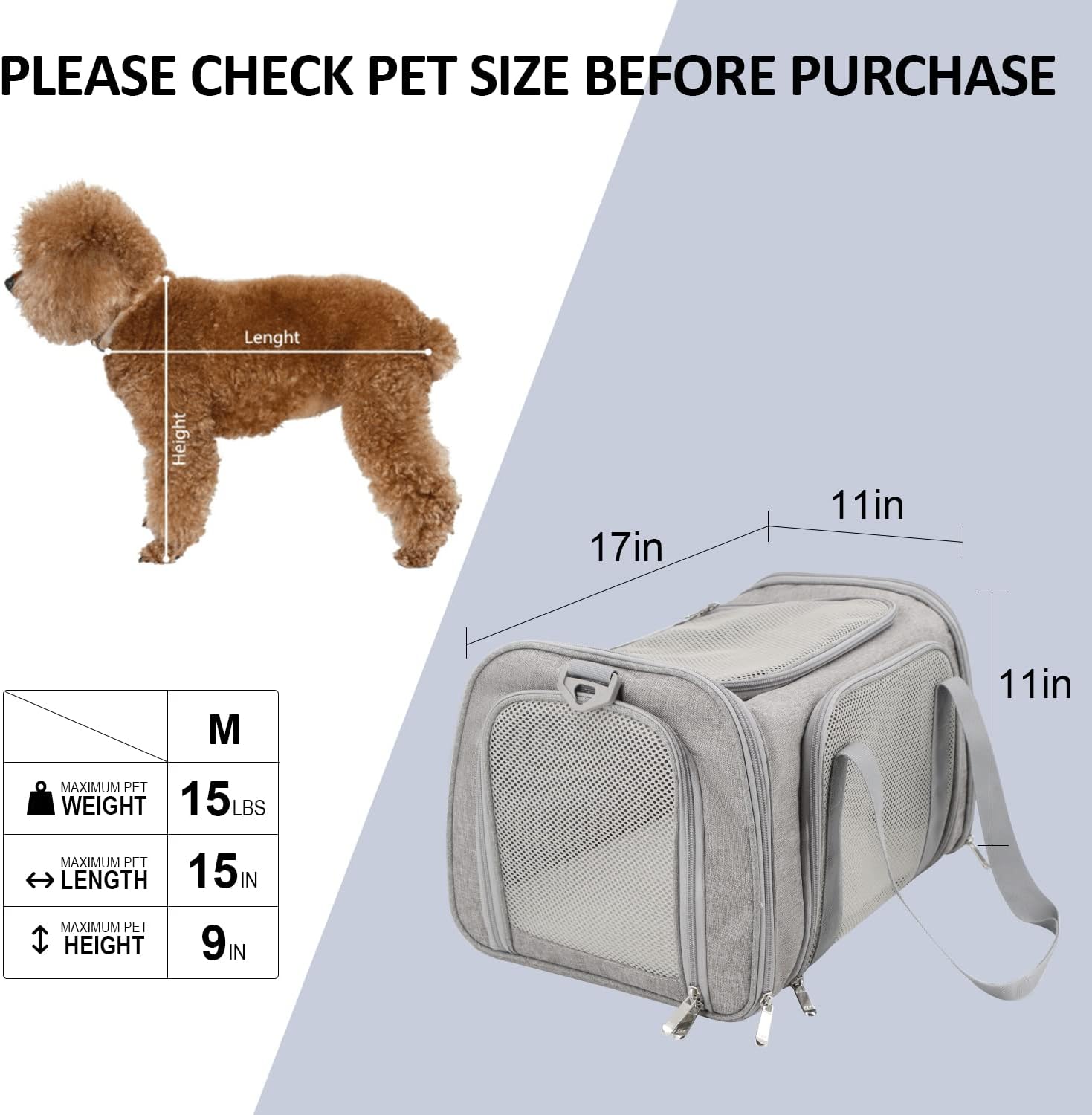 Henkelion Cat Carriers Dog Carrier Pet Carrier For Small / Medium Cats Dogs Puppies (Up To 15lbs), TSA Airline Approved Small Dog Carrier Soft Sided, Collapsible Waterproof Travel Puppy Carrier - Grey - Image 4