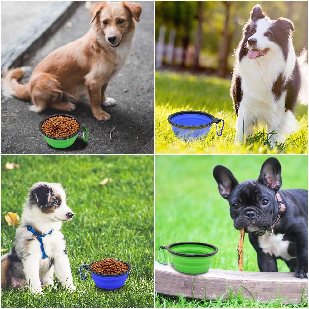 Dog Bowl Pet Collapsible Bowls, 2 Pack for Cats Dogs, Portable Pet Feeding Watering Dish for Walking Parking Traveling with 2 Carabiners (Small, Blue+Green) - Image 8