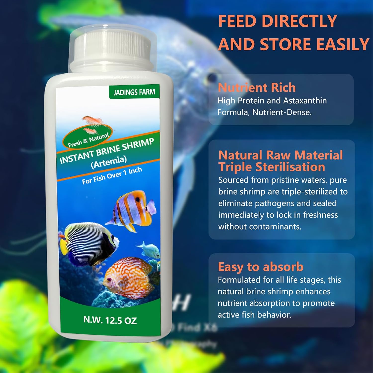 Brine Shrimp Fish Food - High Protein Non-Living Adult Brine Shrimp for Bettas, Goldfish, Cichlids & - Color Enhancing, -Instant Liquid Slow Sinking Tropical Fish Food (12.5oz) - Image 7
