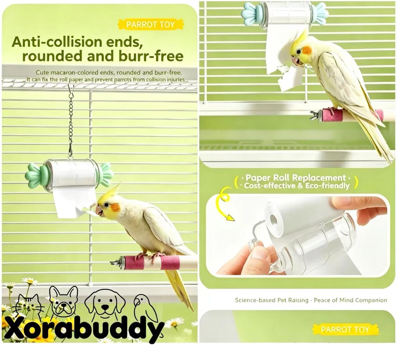 Parrot Shredding Toy Candy Roll Paper Holder, Safe Wood Pulp Chew Toys for Birds Cage Accessories, Hanging Interactive Foraging Toy for Cockatiel Conure Parakeet Budgie - Image 6