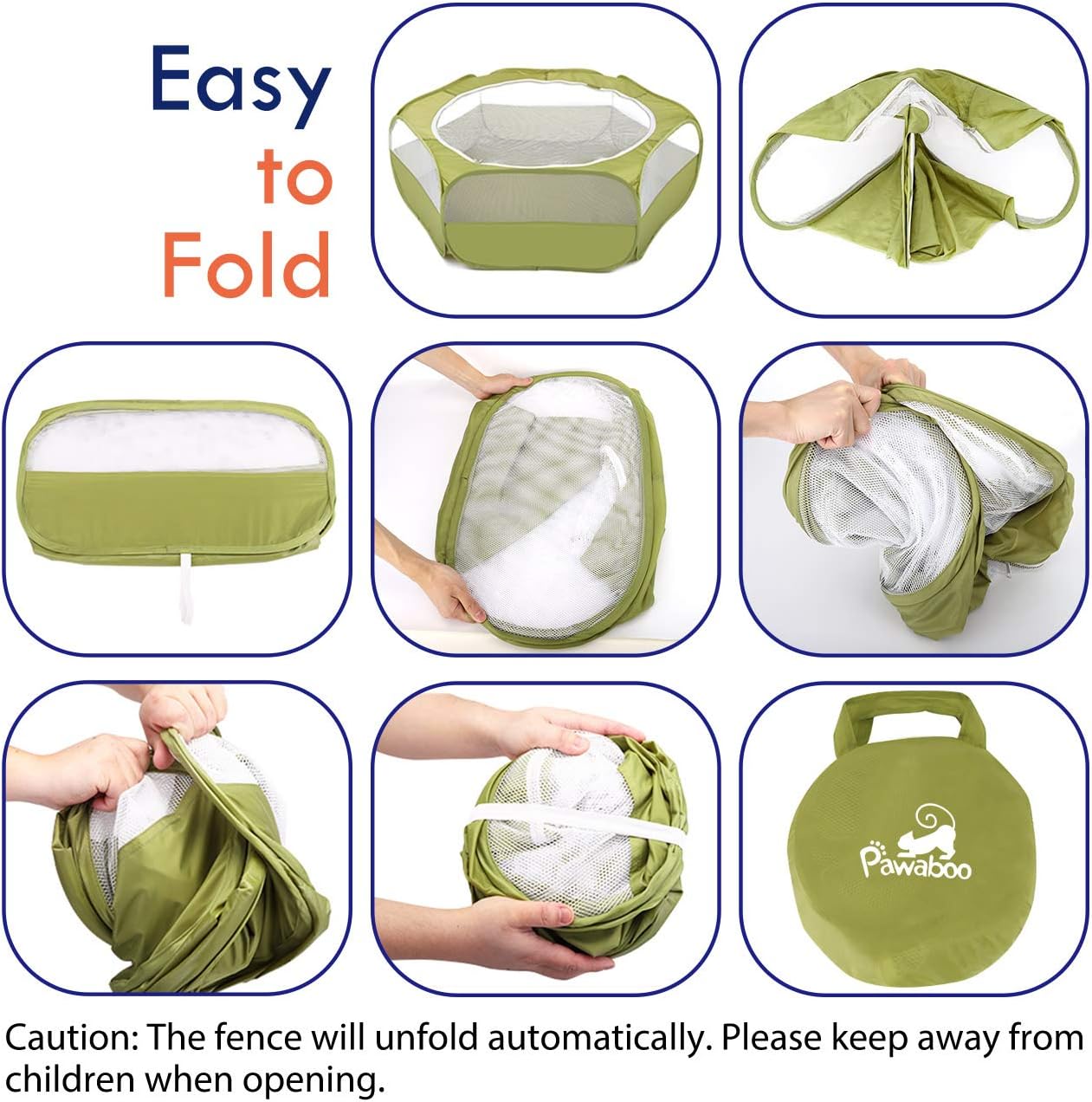 Pawaboo Small Animals Playpen, Waterproof Small Pet Cage Tent with Zippered Cover, Portable Outdoor Yard Fence with 3 Metal Rod for Chick/Kitten/Puppy/Guinea Pig/Rabbits/Hamster/Chinchillas,Green - Image 2
