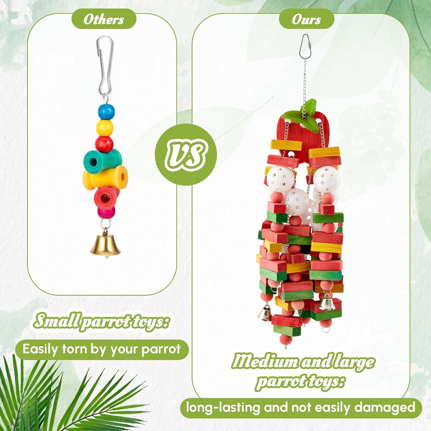 Seenelling 3 Pcs Extra Large Bird Parrot Toy Multicolored Natural Wooden Parrot Cage Chewing Toys for Large Medium Macaws Cockatoos African Grey Birds (Block and Ball) - Image 5