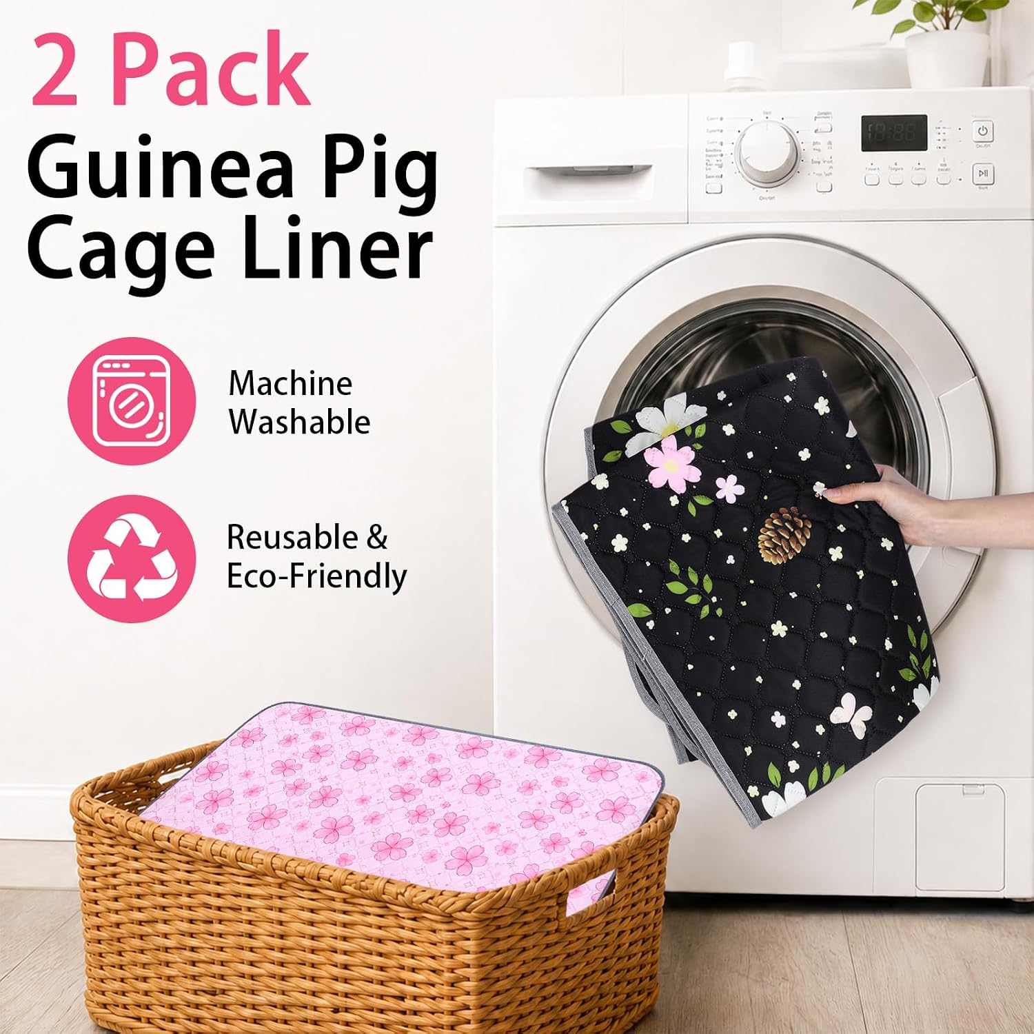 Guinea Pig Cage Liner 2 Pack Super Absorbent Washable Guinea Pig Pee Pads Waterproof Reusable Anti Slip Bedding Pee Pad Mat for Rabbit Bunny Rat Cat (Flowers, 28" x 14" (2 Pack)) - Image 5